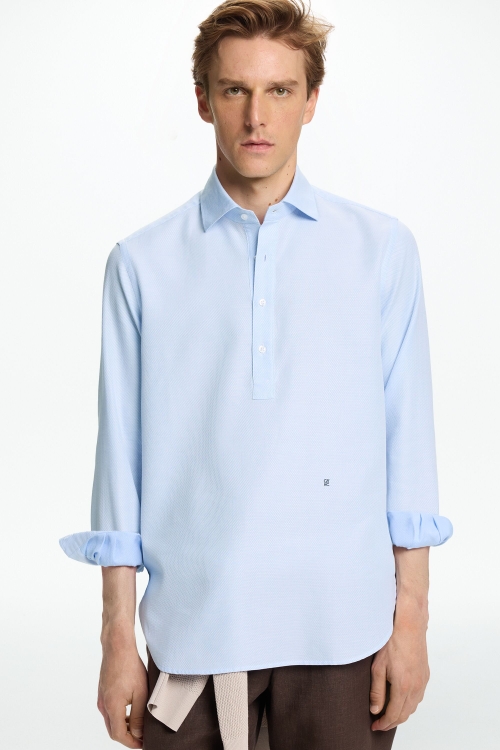 TEXTURED COTTON HALF-PLACKET SHIRT