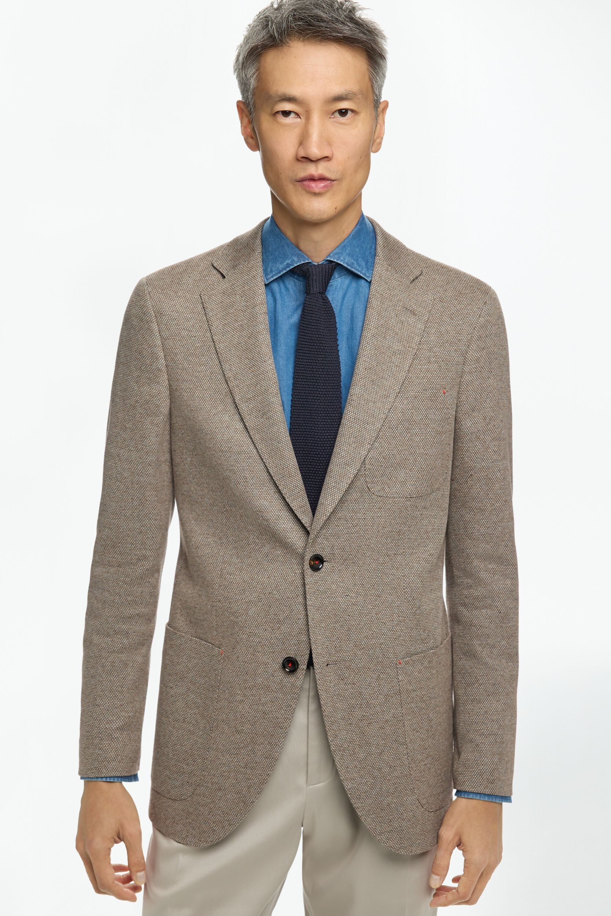 Textured Cotton Knit Relaxed Fit Blazer