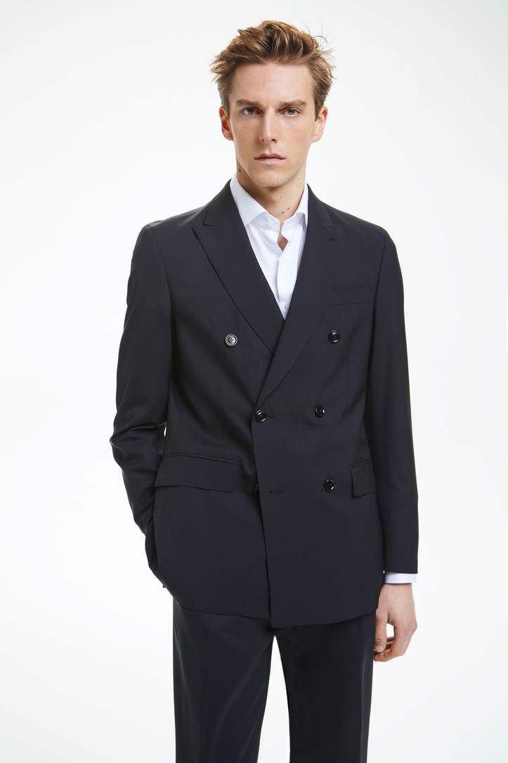 Tropical wool double-breasted relaxed fit suit jacket
