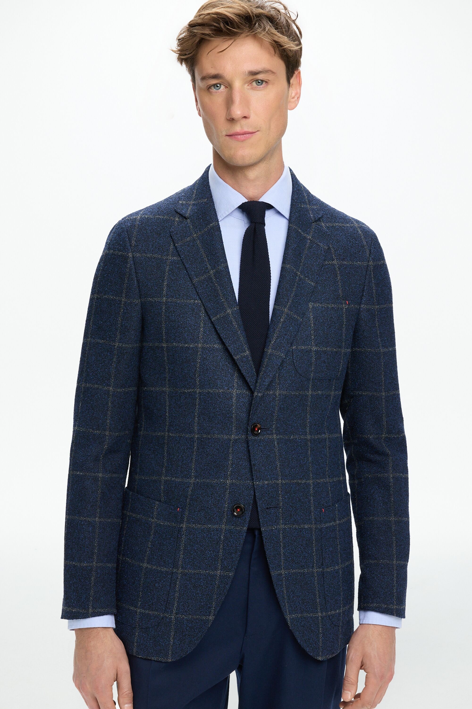 Windowpane Check Cotton Relaxed Fit Blazer