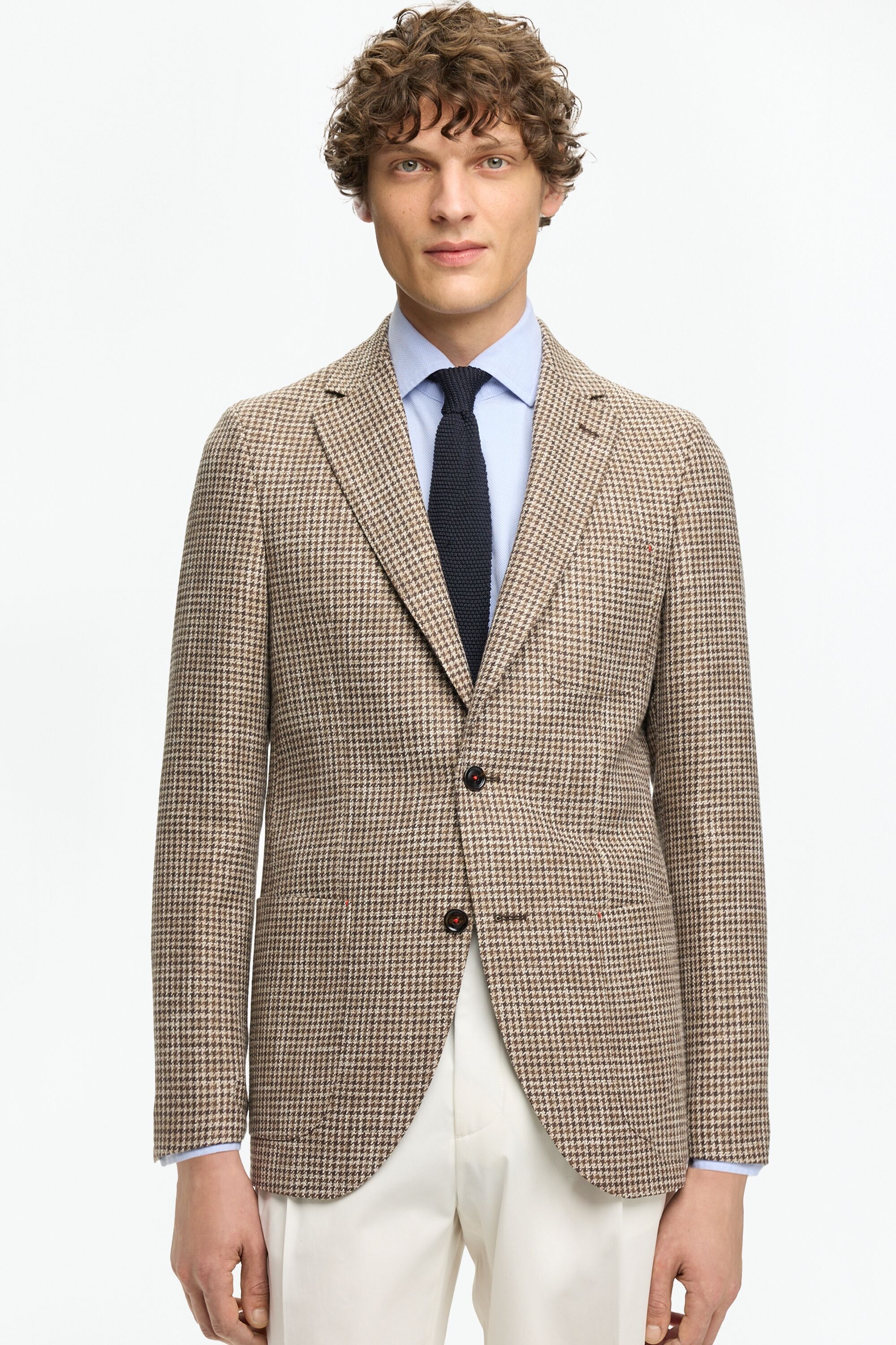 Houndstooth Cotton Linen Relaxed Fit Blazer