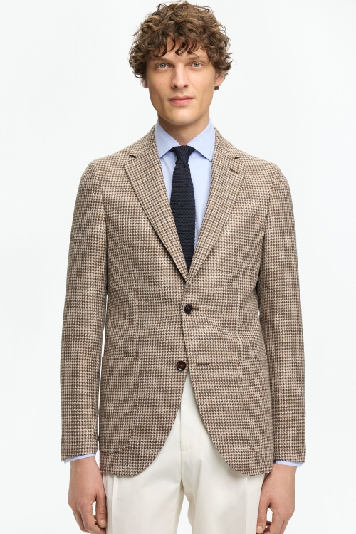HOUNDSTOOTH COTTON LINEN RELAXED FIT BLAZER