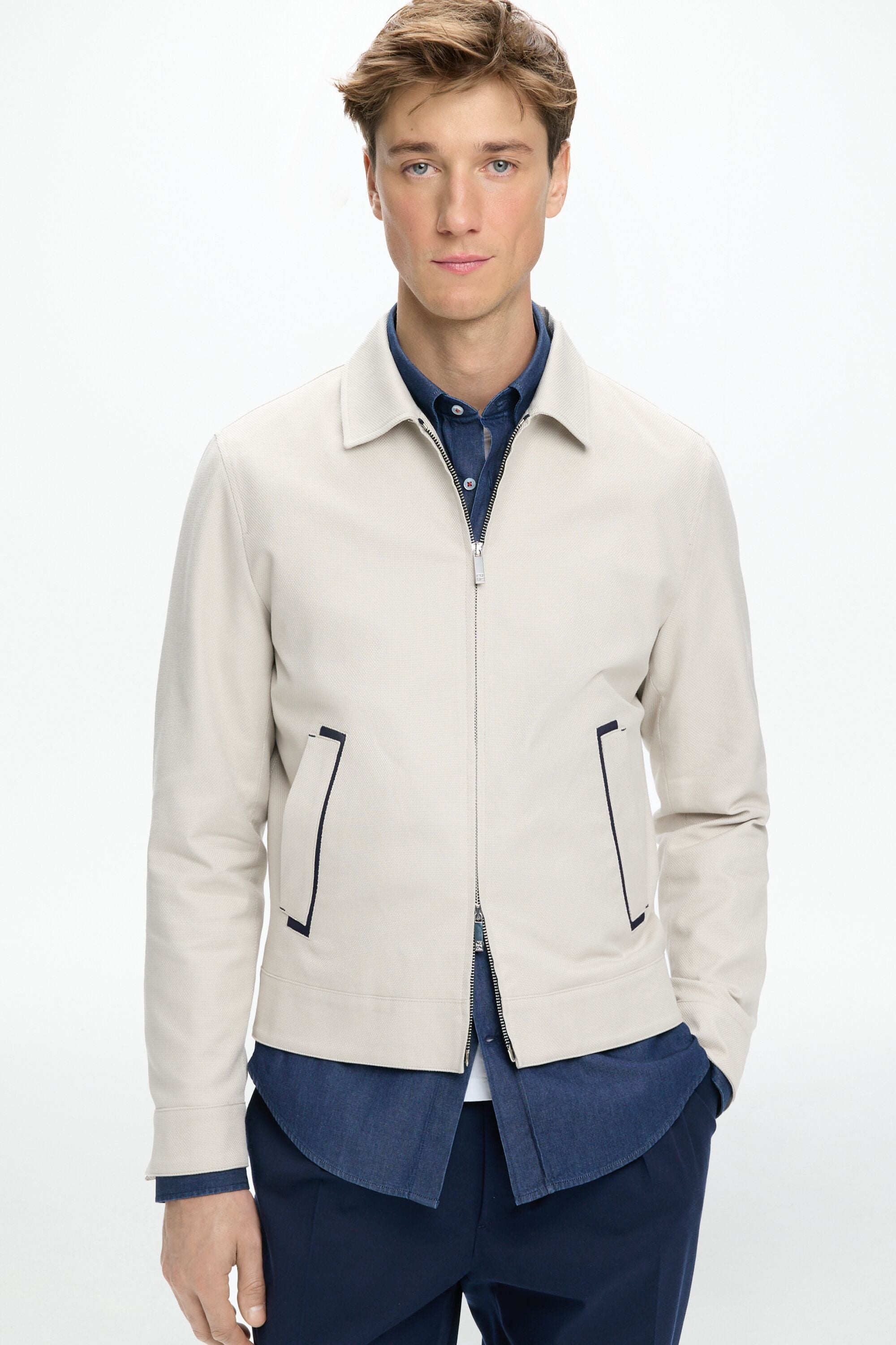 CHartan-Lined Textured Cotton Jacket stone - CH Carolina CHartan-Lined Textured Cotton Jacket stone - CH Carolina