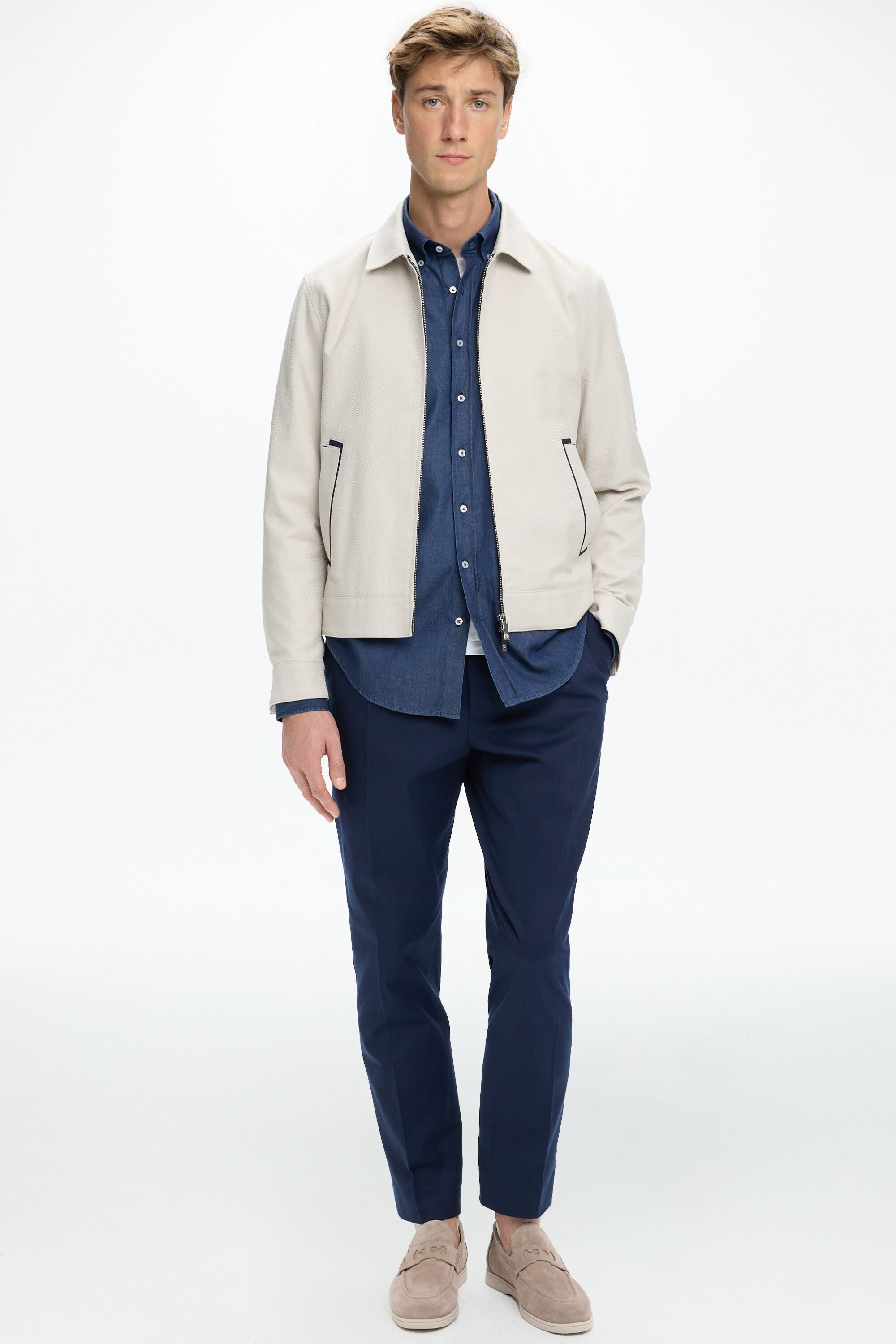 CHartan-Lined Textured Cotton Jacket stone - CH Carolina CHartan-Lined Textured Cotton Jacket stone - CH Carolina