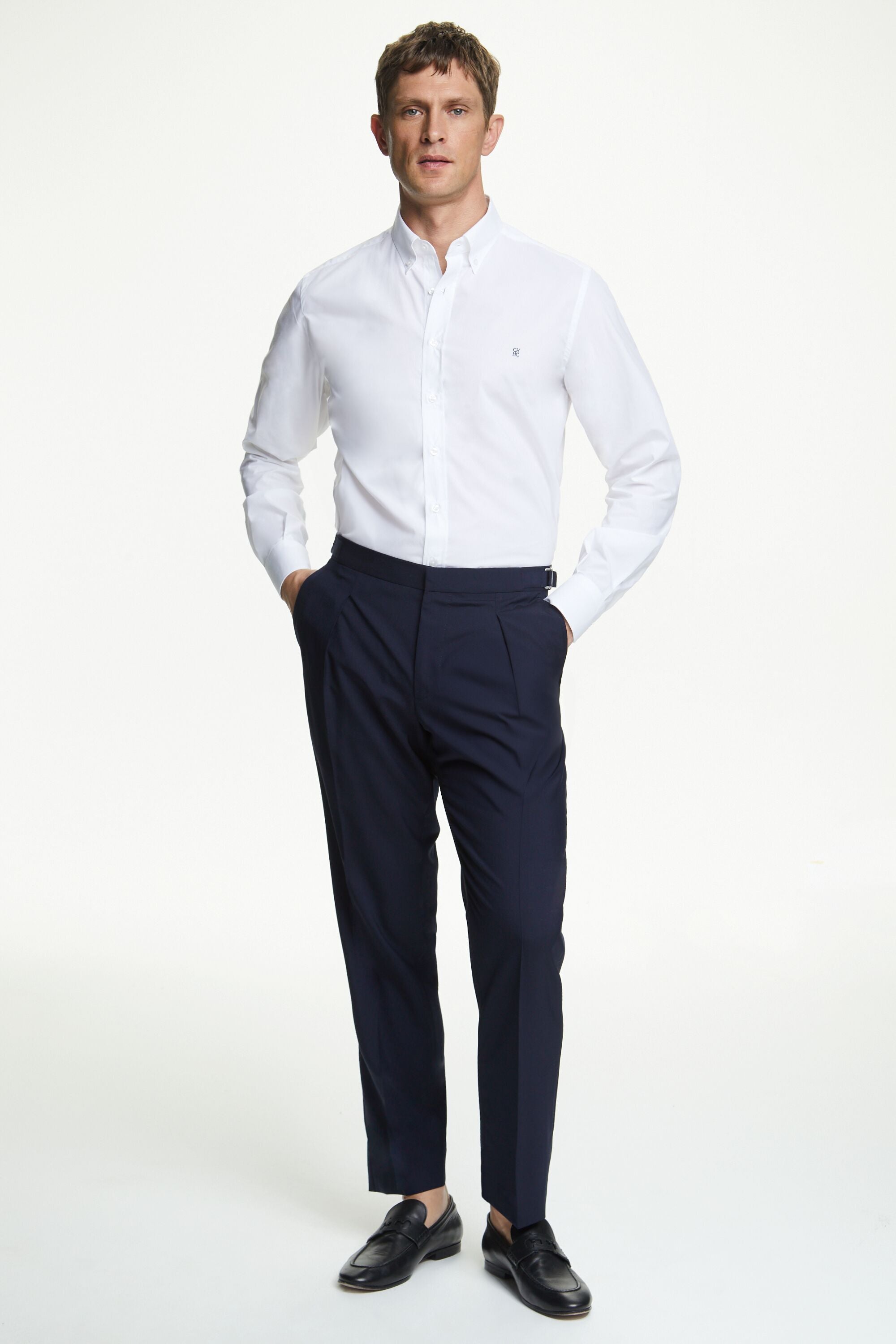 Tropical wool relaxed fit suit pants navy - CH Carolina