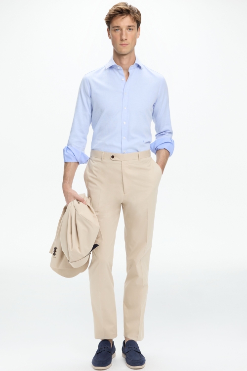 COTTON TWILL CLASSIC FIT SUIT PANTS