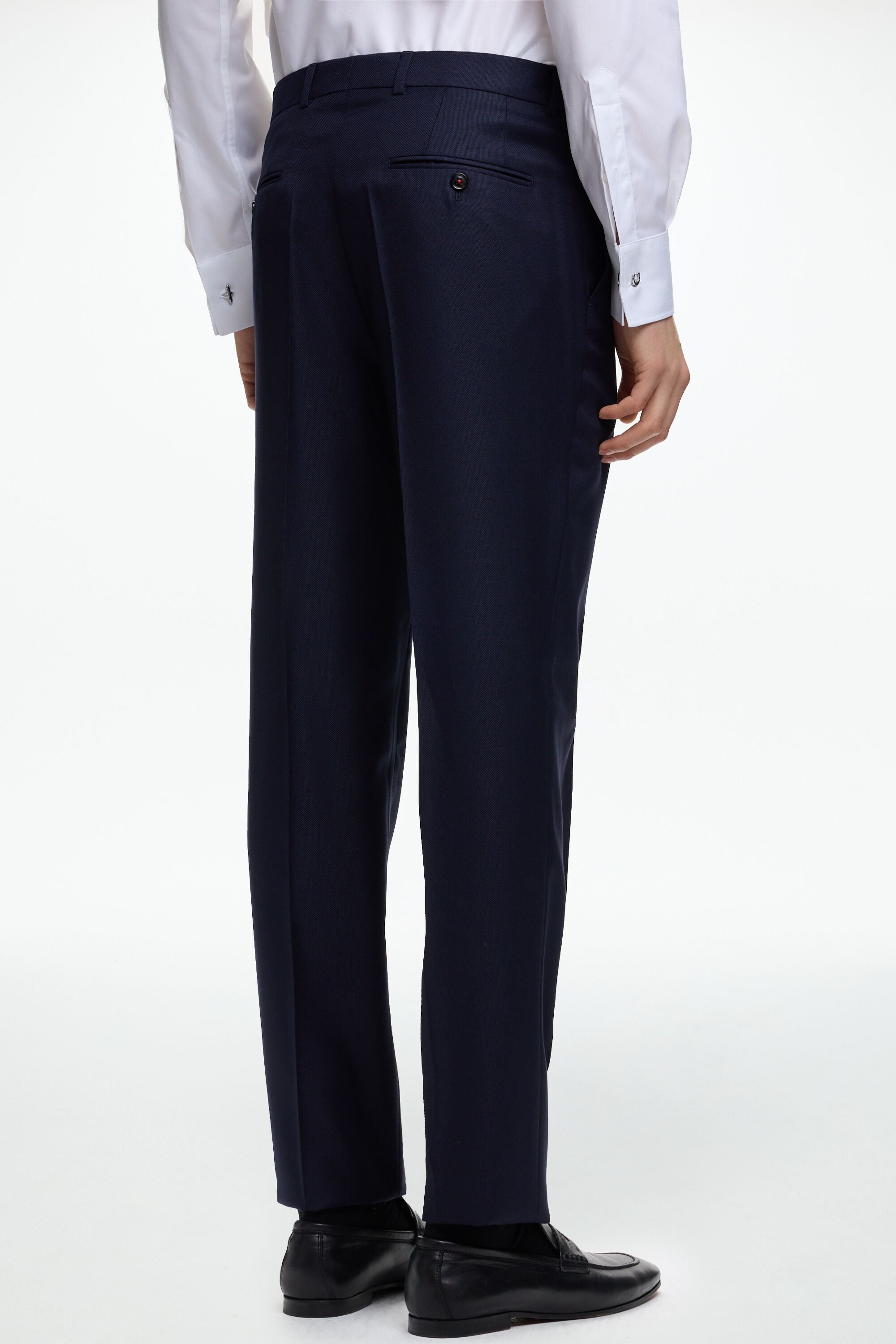 Textured wool classic fit suit pants navy - CH Carolina