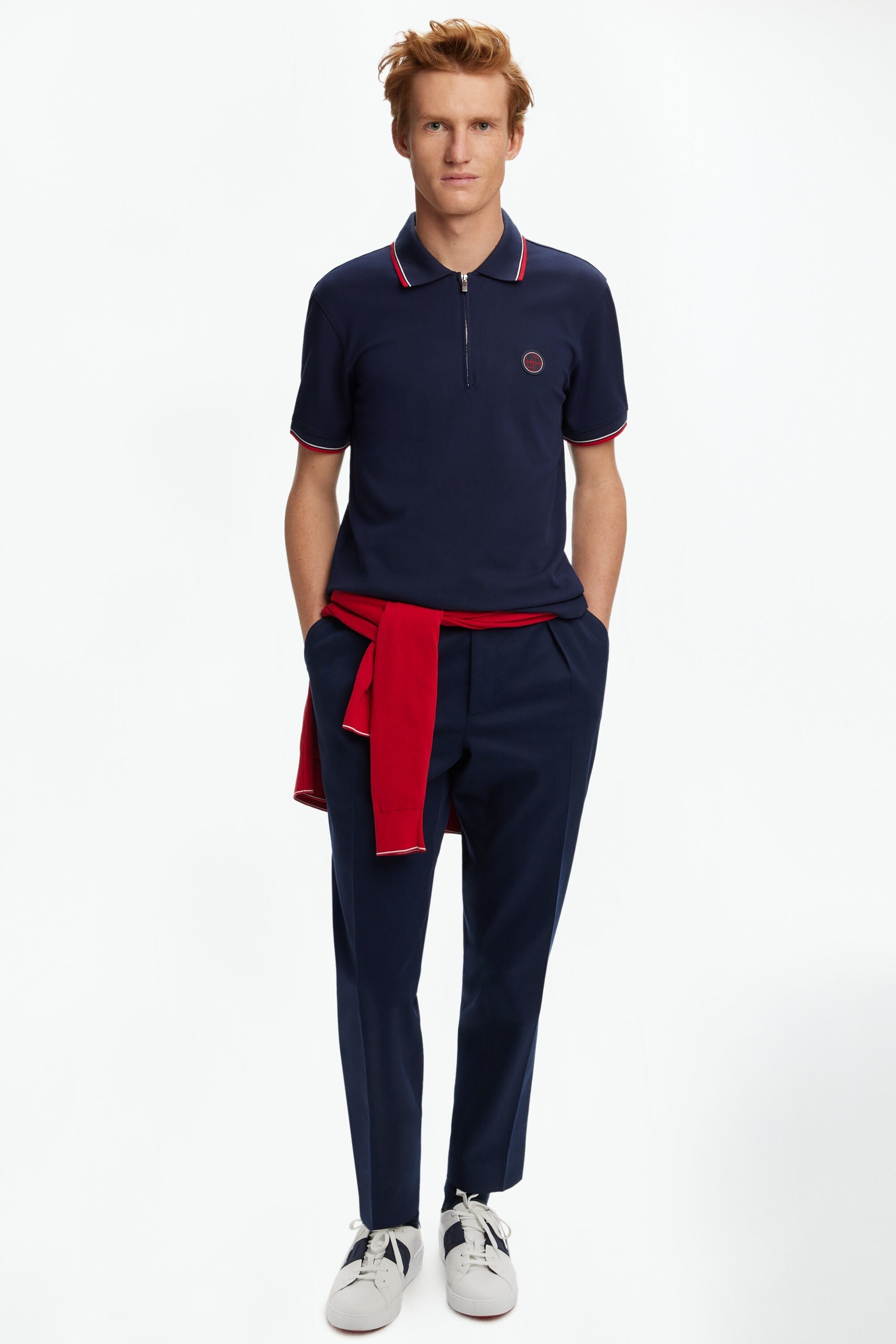 Stretch-Piqué Half-Zip Polo Shirt navy - CH Carolina Herrera United States