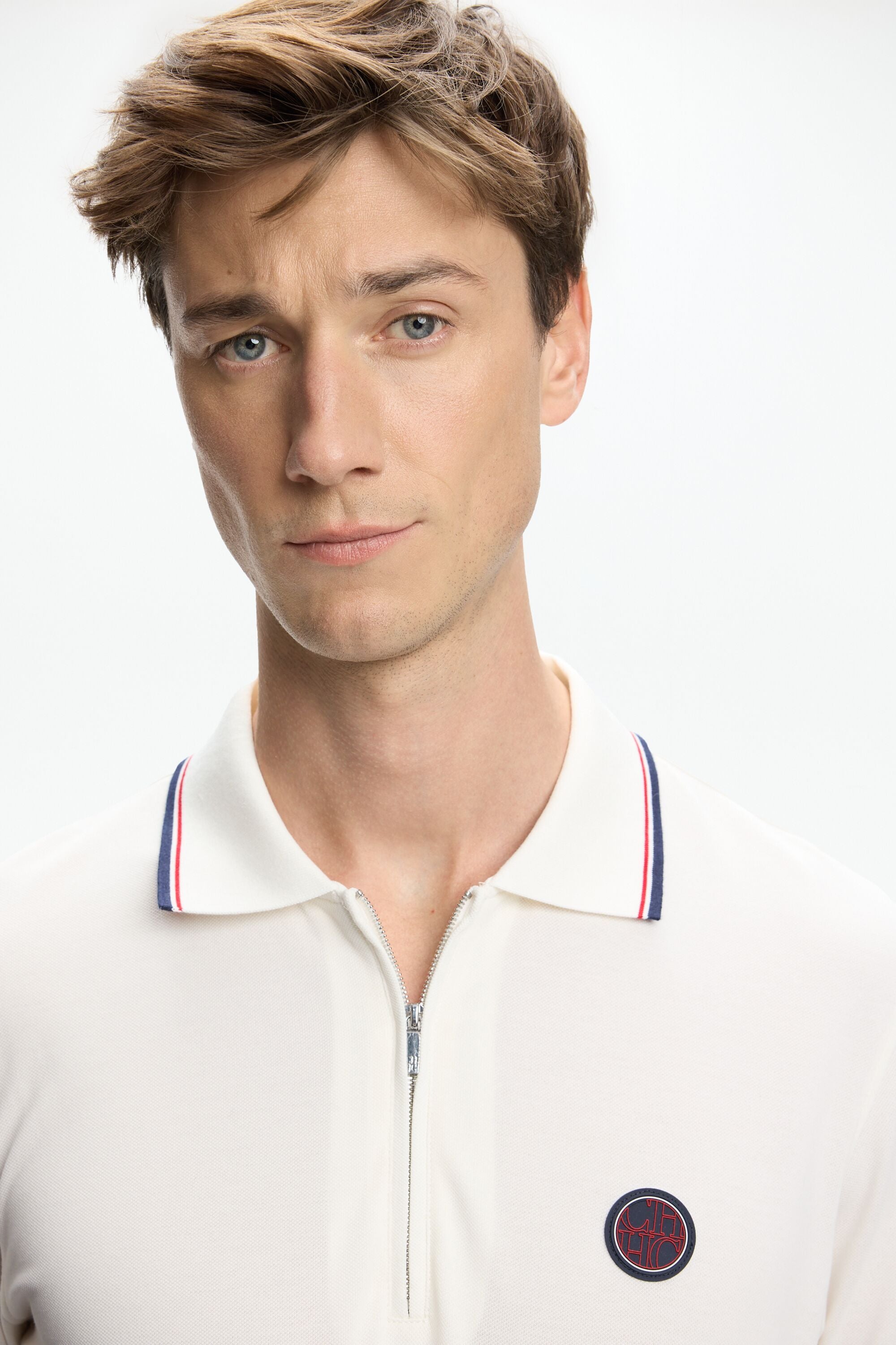 Stretch-Piqué Half-Zip Polo Shirt white - CH Carolina Herrera United States