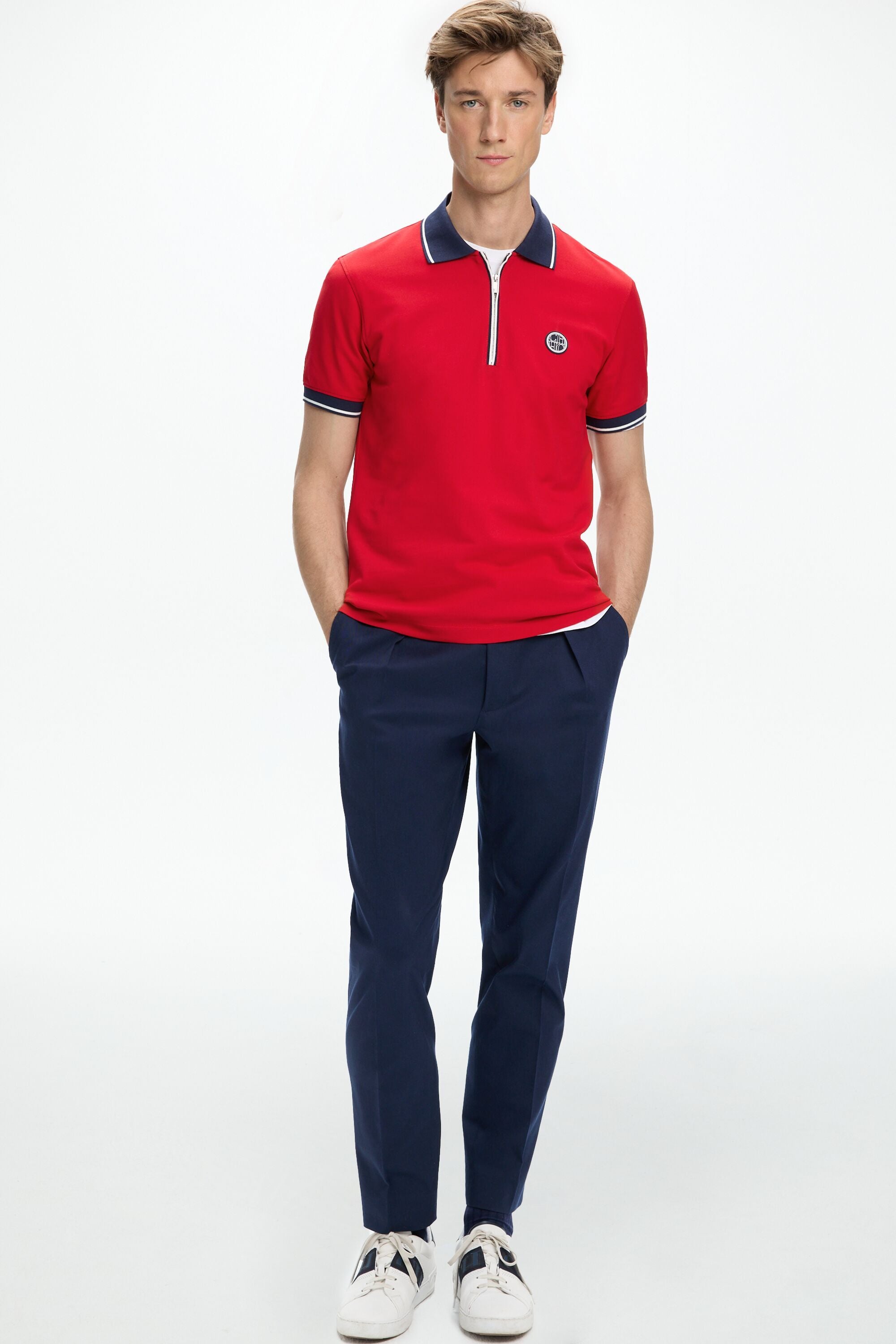 Stretch-Piqué Half-Zip Polo Shirt red - CH Carolina Herrera