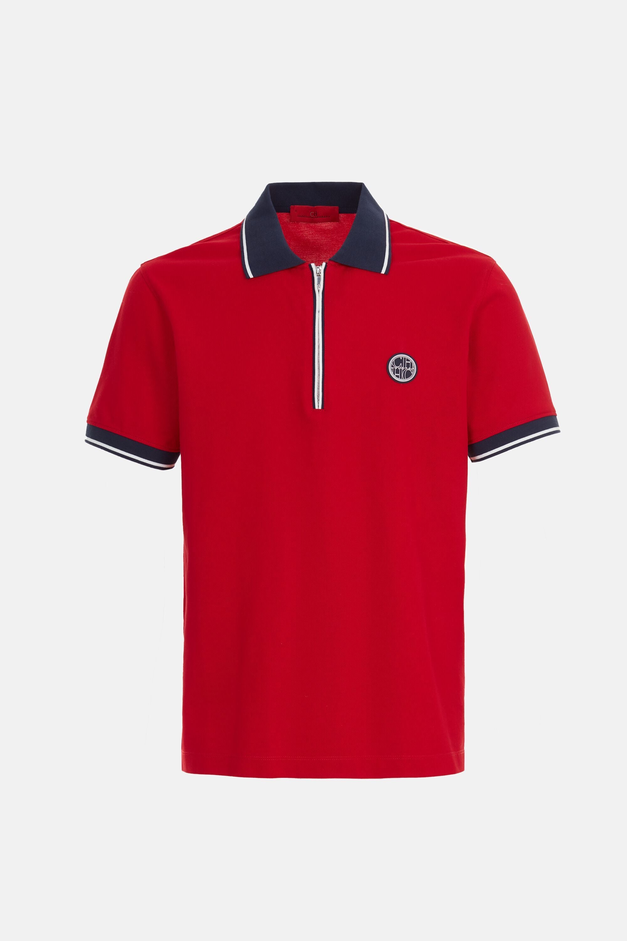 Stretch-Piqué Half-Zip Polo Shirt red - CH Carolina Herrera