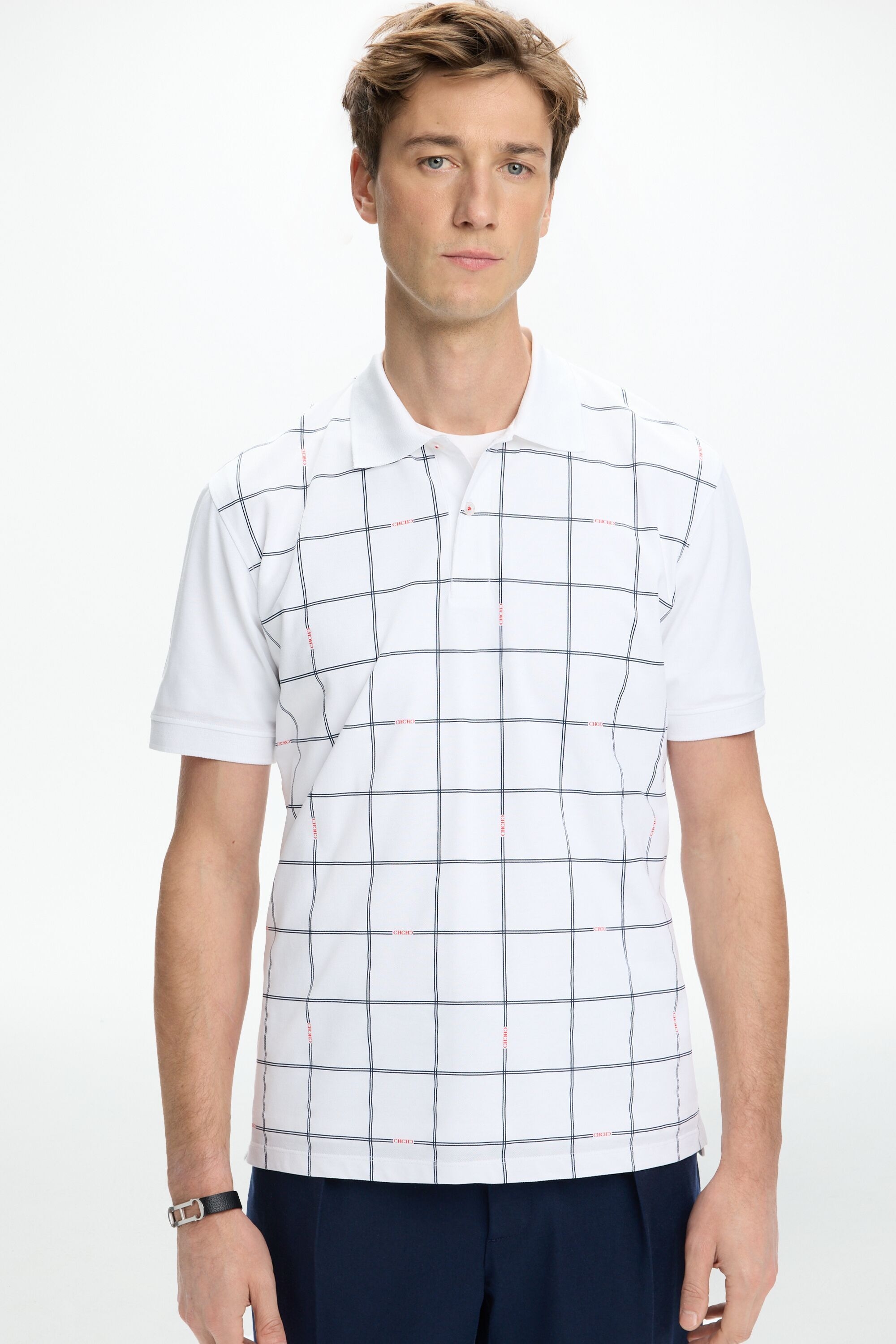 CH Windowpane Print Piqué Polo Shirt