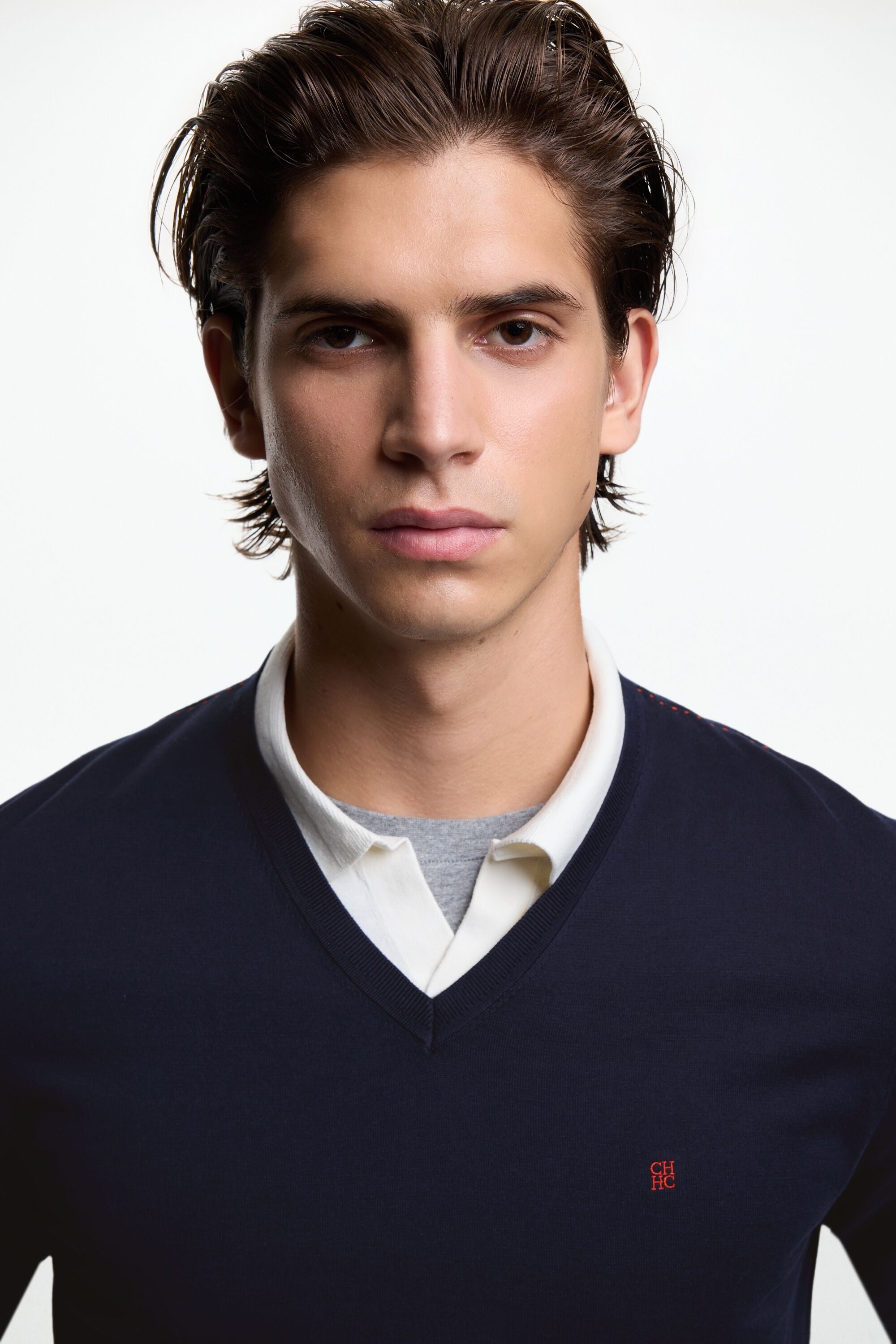 Gassed Cotton V-Neck Sweater navy - CH Carolina Herrera United States