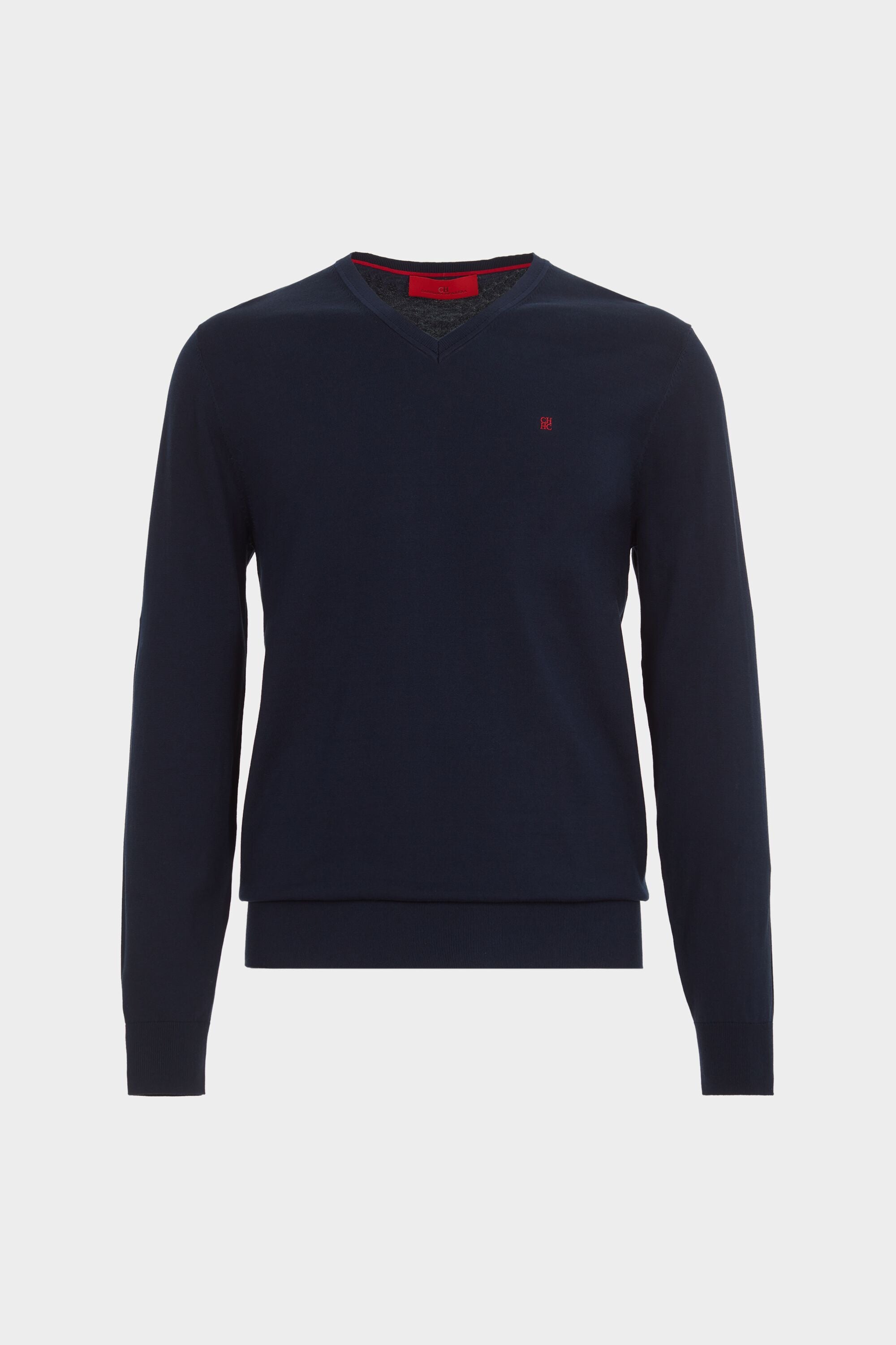 Gassed Cotton V-Neck Sweater navy - CH Carolina Herrera United States