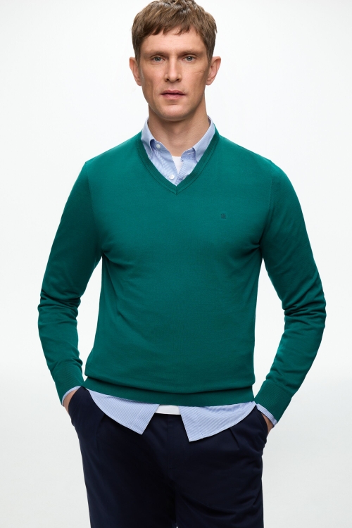 GASSED COTTON V-NECK SWEATER