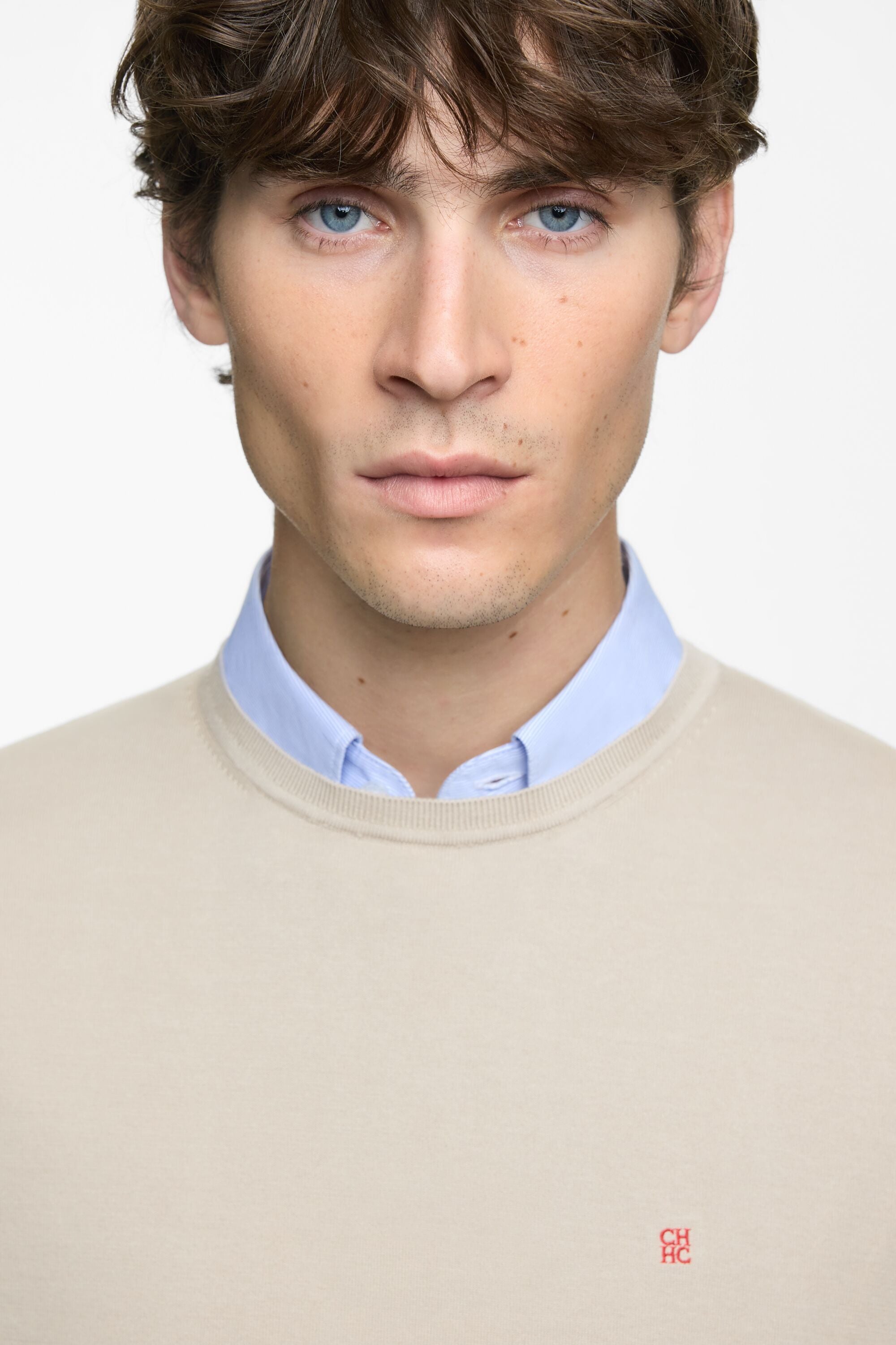 Gassed Cotton Crew Neck Sweater beige - CH Carolina Herrera