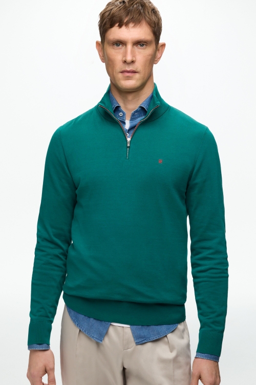 GASSED COTTON HALF-ZIP SWEATER