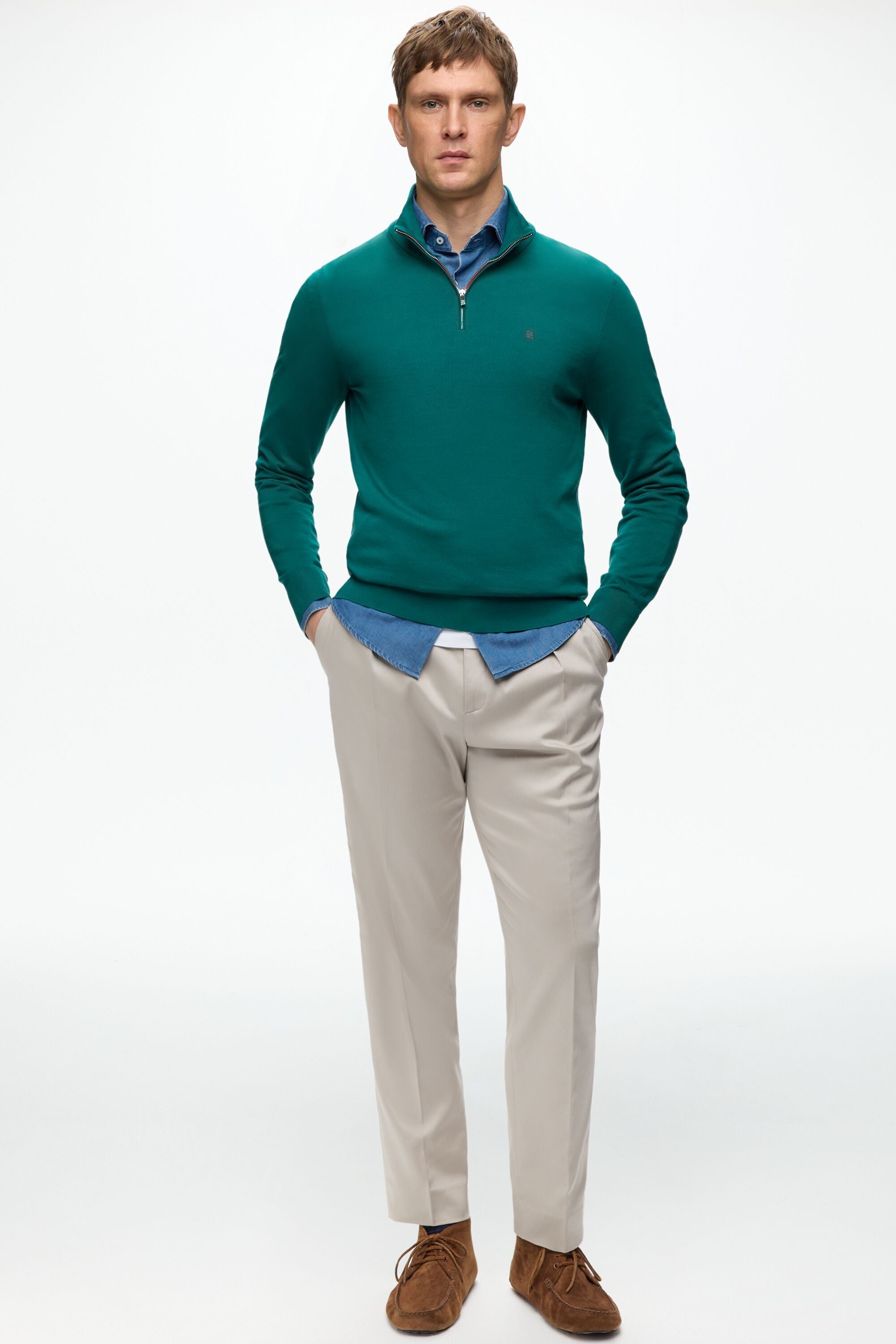 Gassed Cotton Half-Zip Sweater green - CH Carolina Herrera