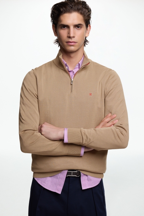 GASSED COTTON HALF-ZIP SWEATER