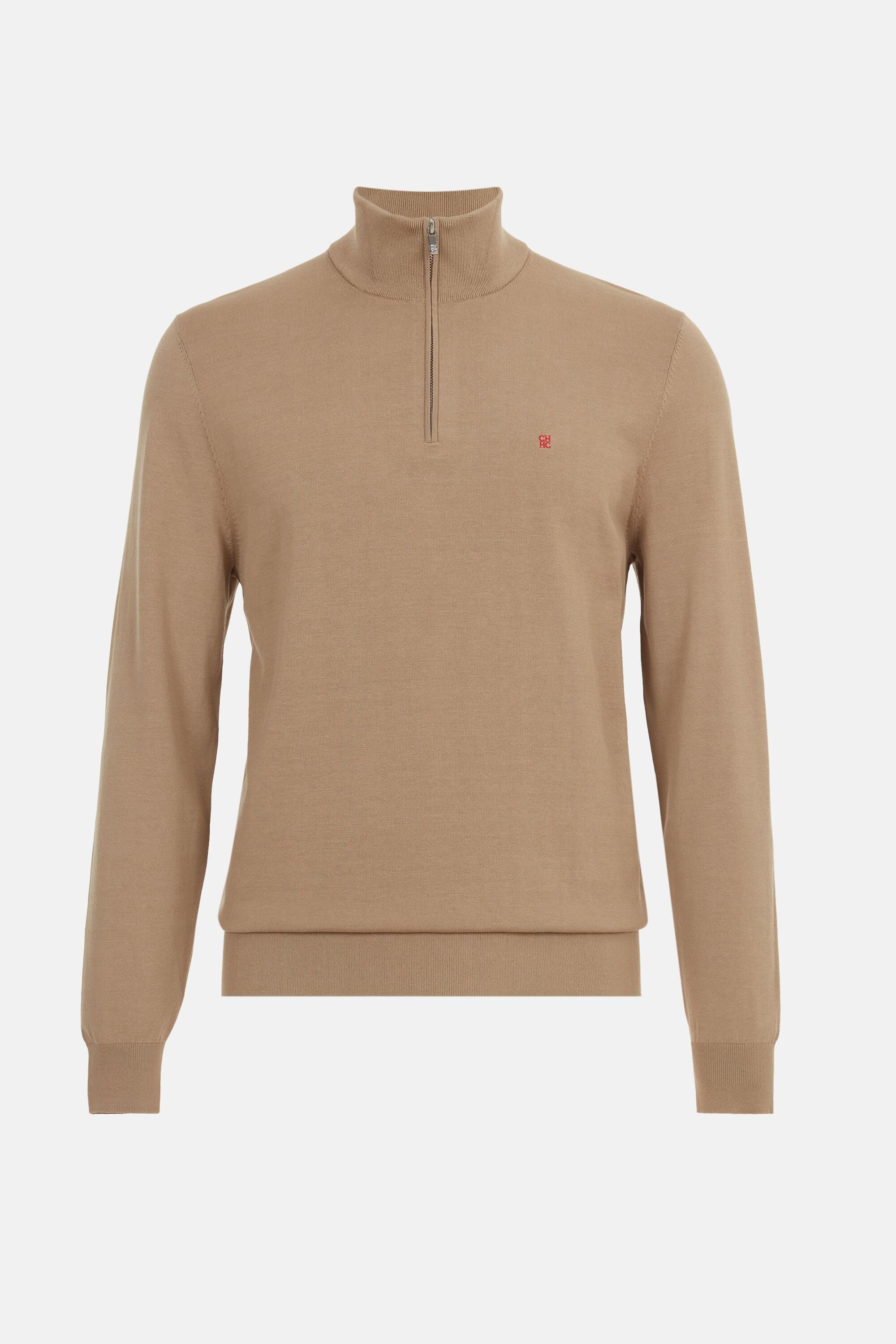 Gassed Cotton Half-Zip Sweater camel - CH Carolina Herrera