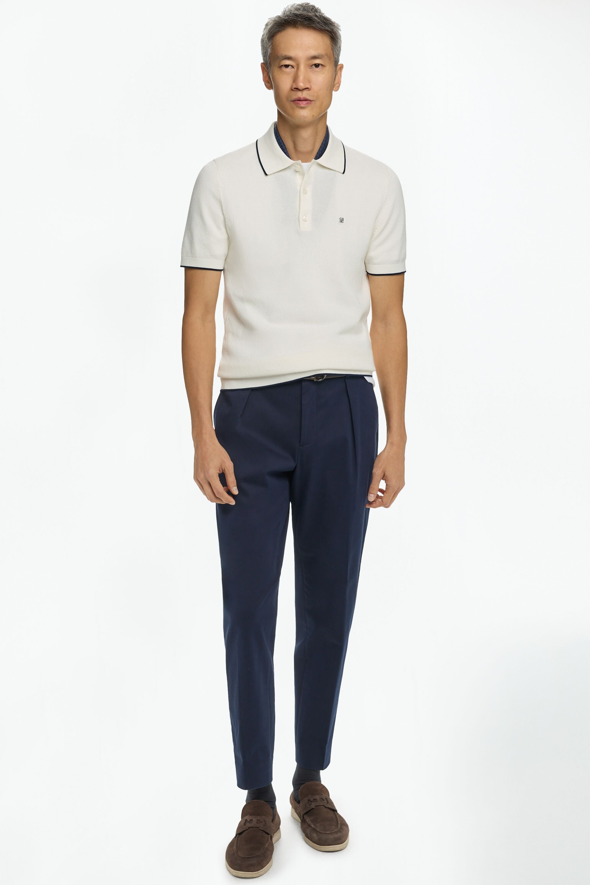 Textured Knit Polo Shirt ecru - CH Carolina Herrera United
