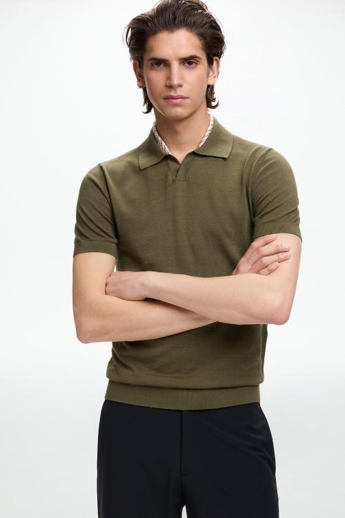 OPEN COLLAR SILK KNIT POLO SHIRT