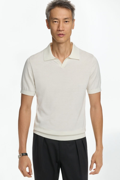 OPEN COLLAR SILK KNIT POLO SHIRT