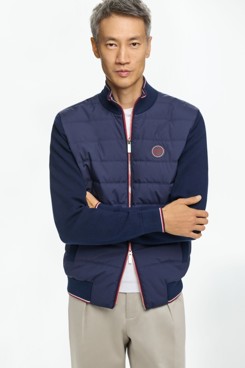 KNIT AND QUILTED NYLON CARDIGAN