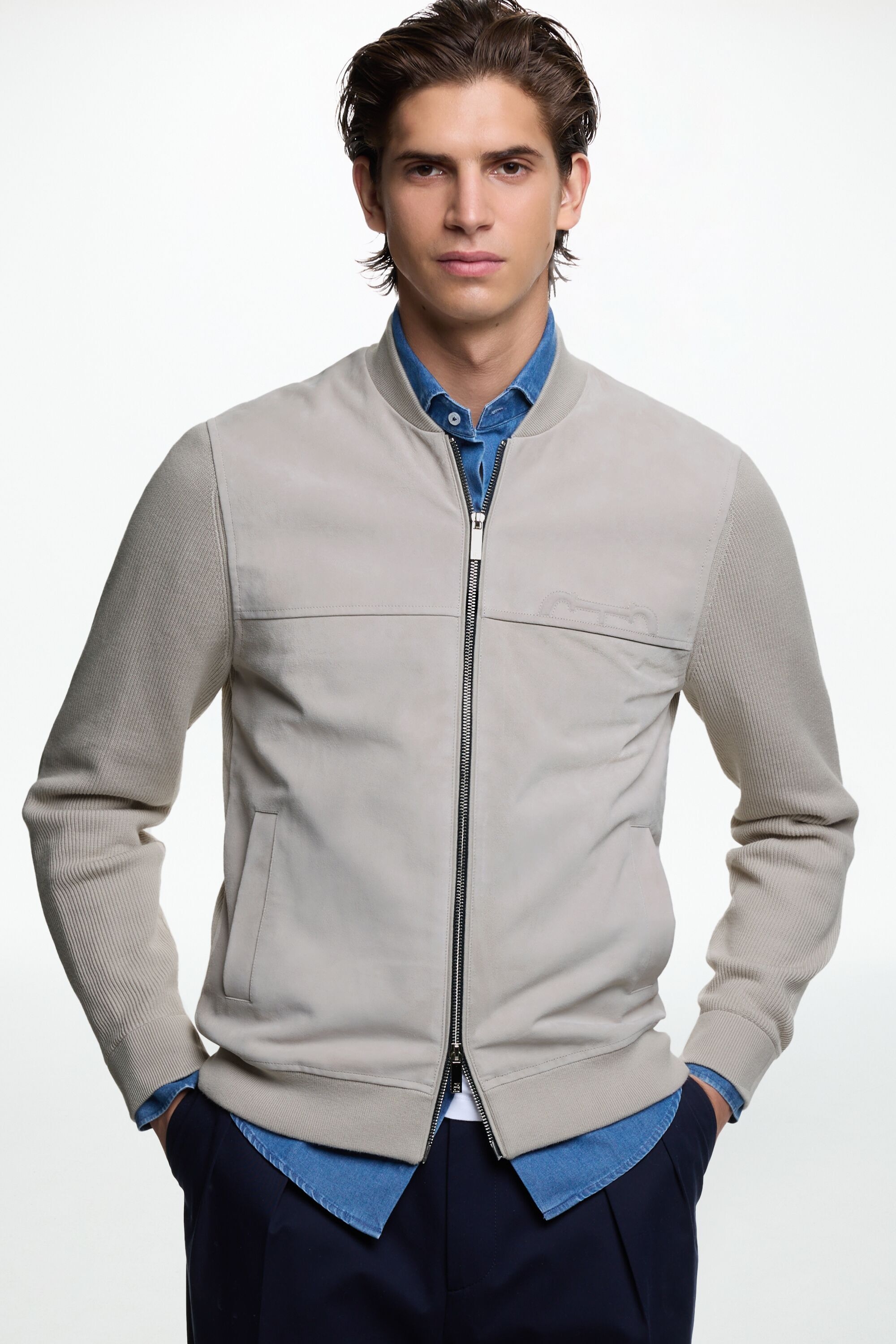 Doma Insignia Suede and Knit Bomber Jacket