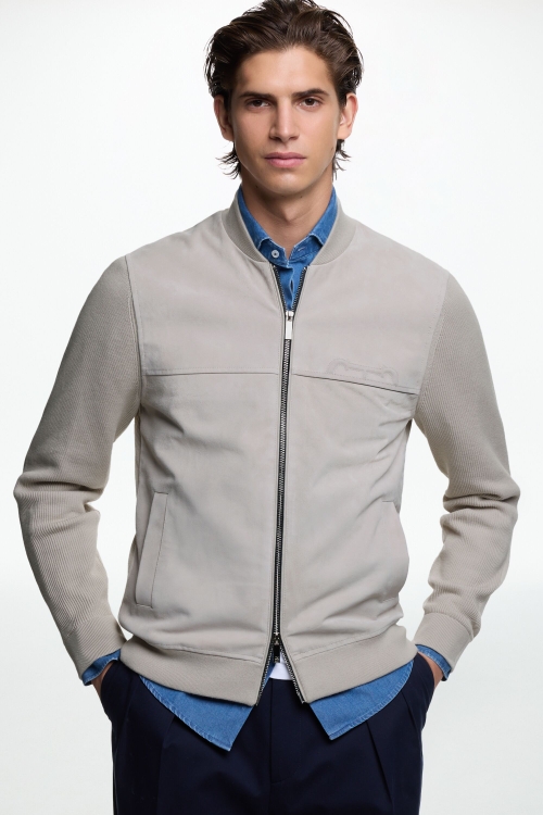 DOMA INSIGNIA SUEDE AND KNIT BOMBER JACKET