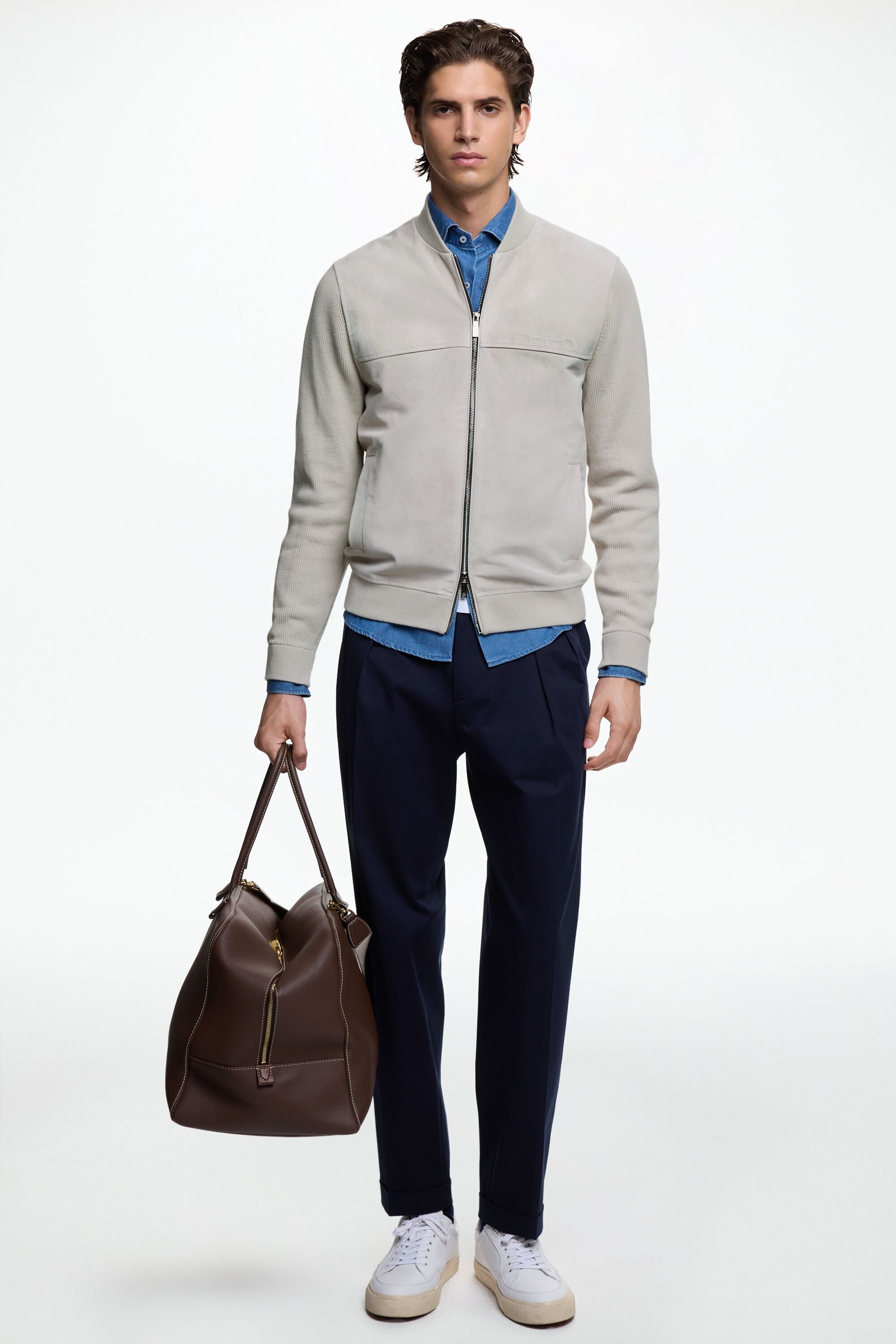 Doma Insignia Suede and Knit Bomber Jacket stone - CH
