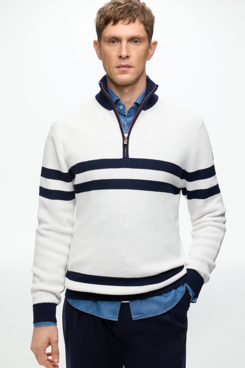 GASSED COTTON HALF-ZIP SWEATER