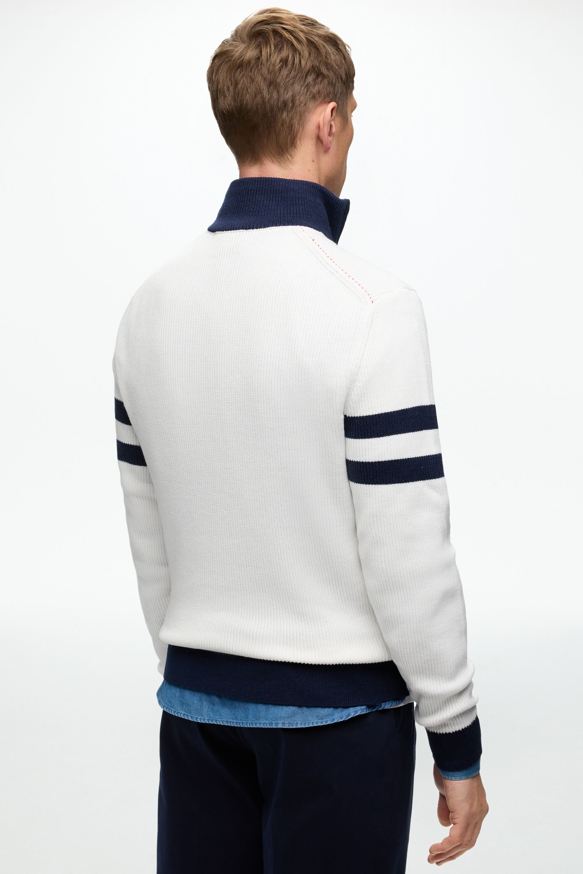パリコレクション Gassed Cotton Carolina CH - ecru/navy Sweater Half-Zip トップス