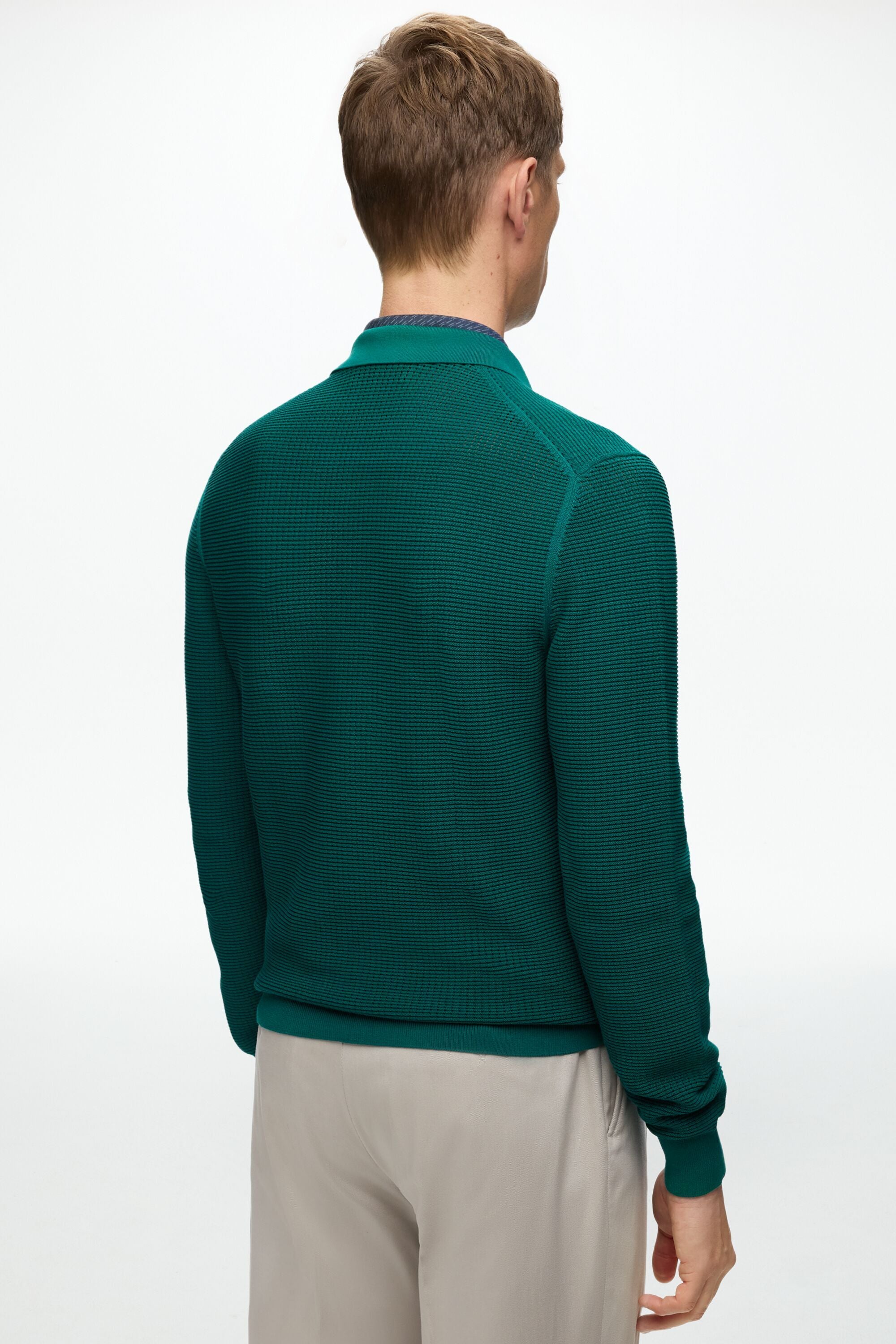 Open Collar Textured Knit Polo Shirt green - CH Carolina
