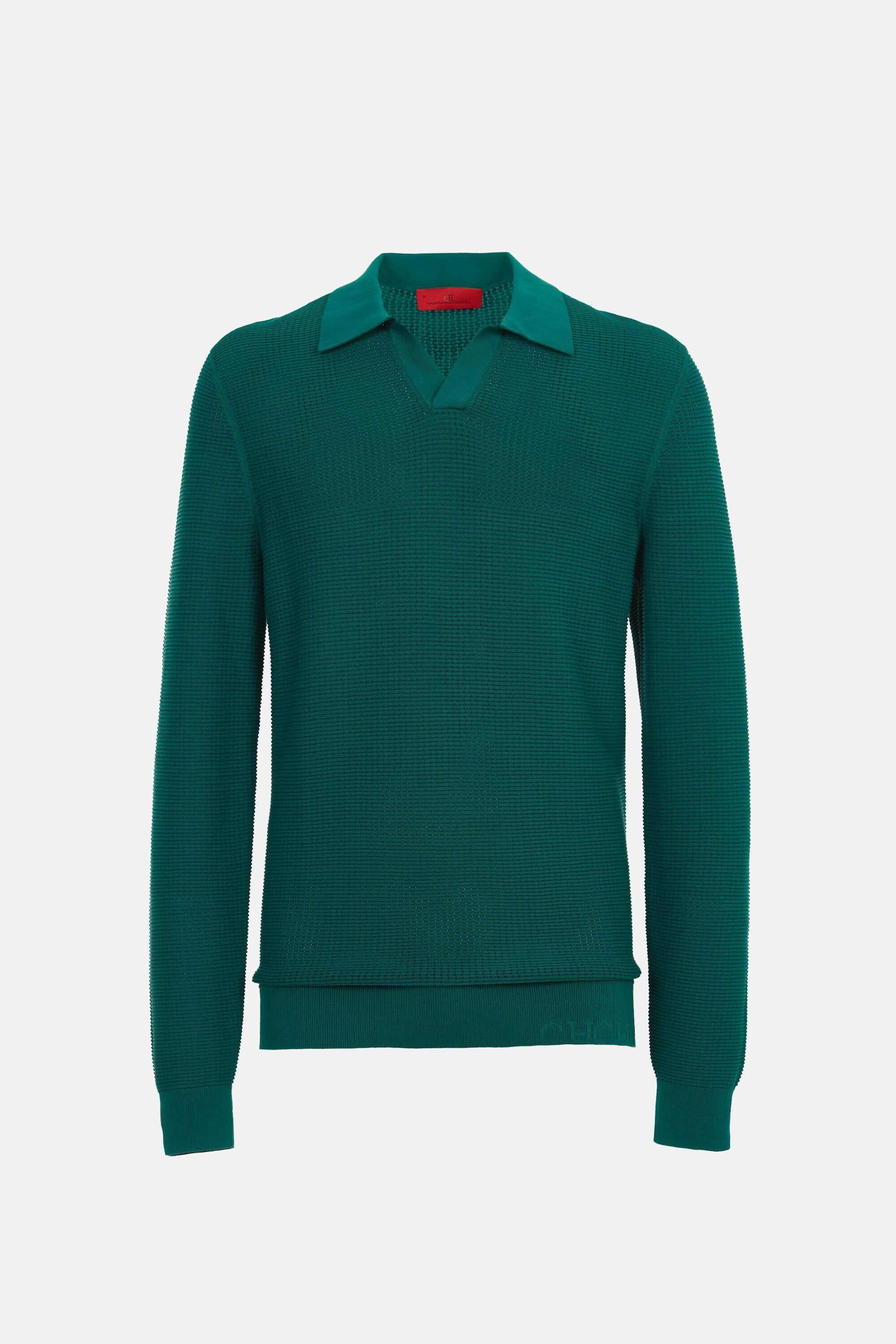 Open Collar Textured Knit Polo Shirt green - CH Carolina