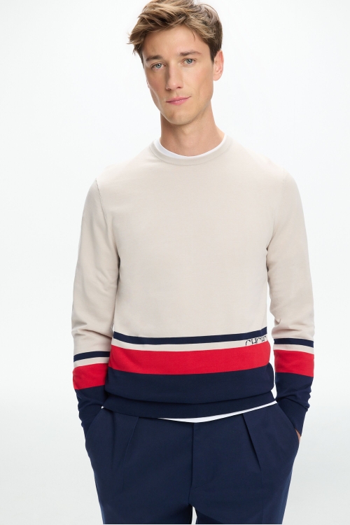 STRIPED GASSED COTTON SWEATER