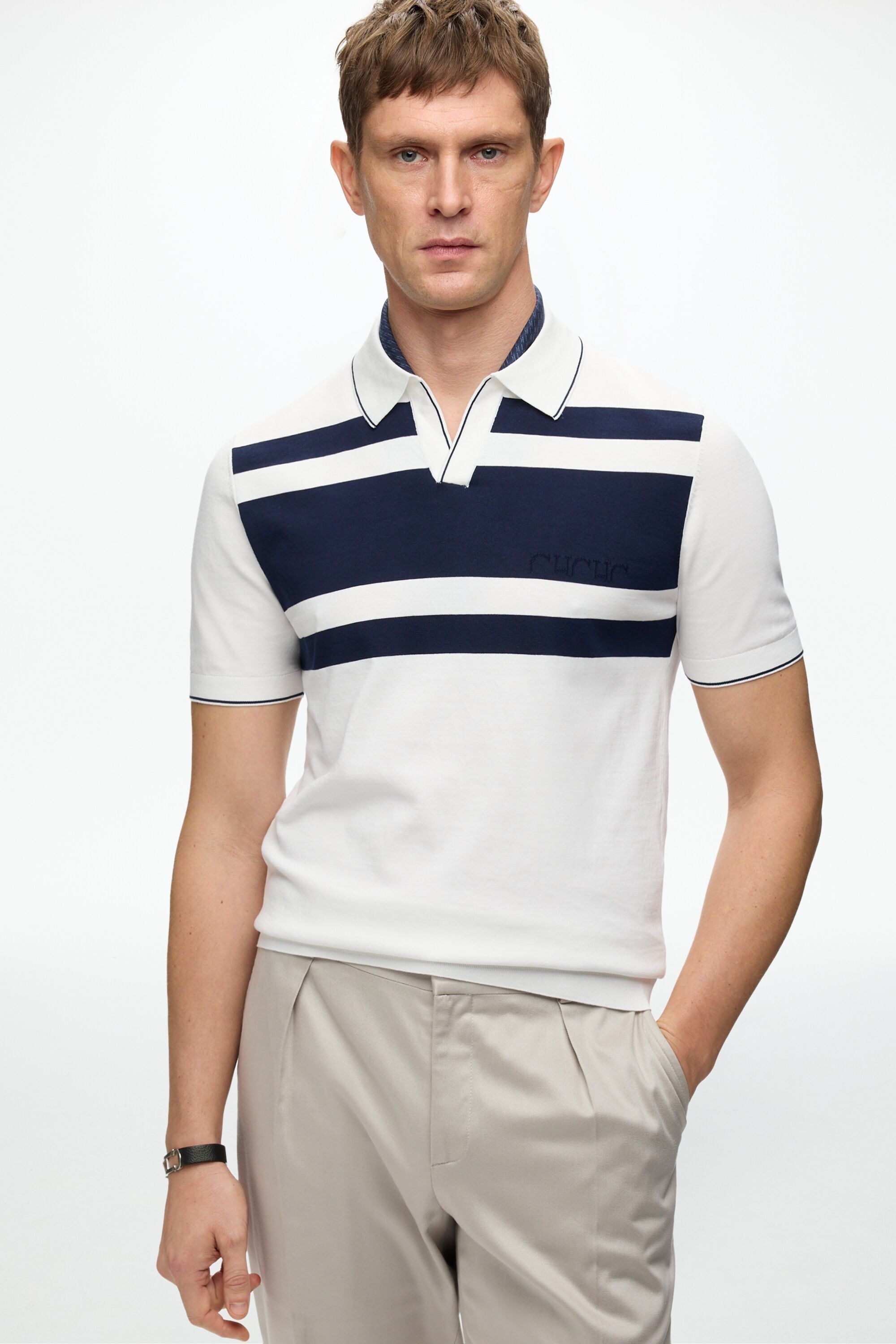 Striped Knit Polo Shirt