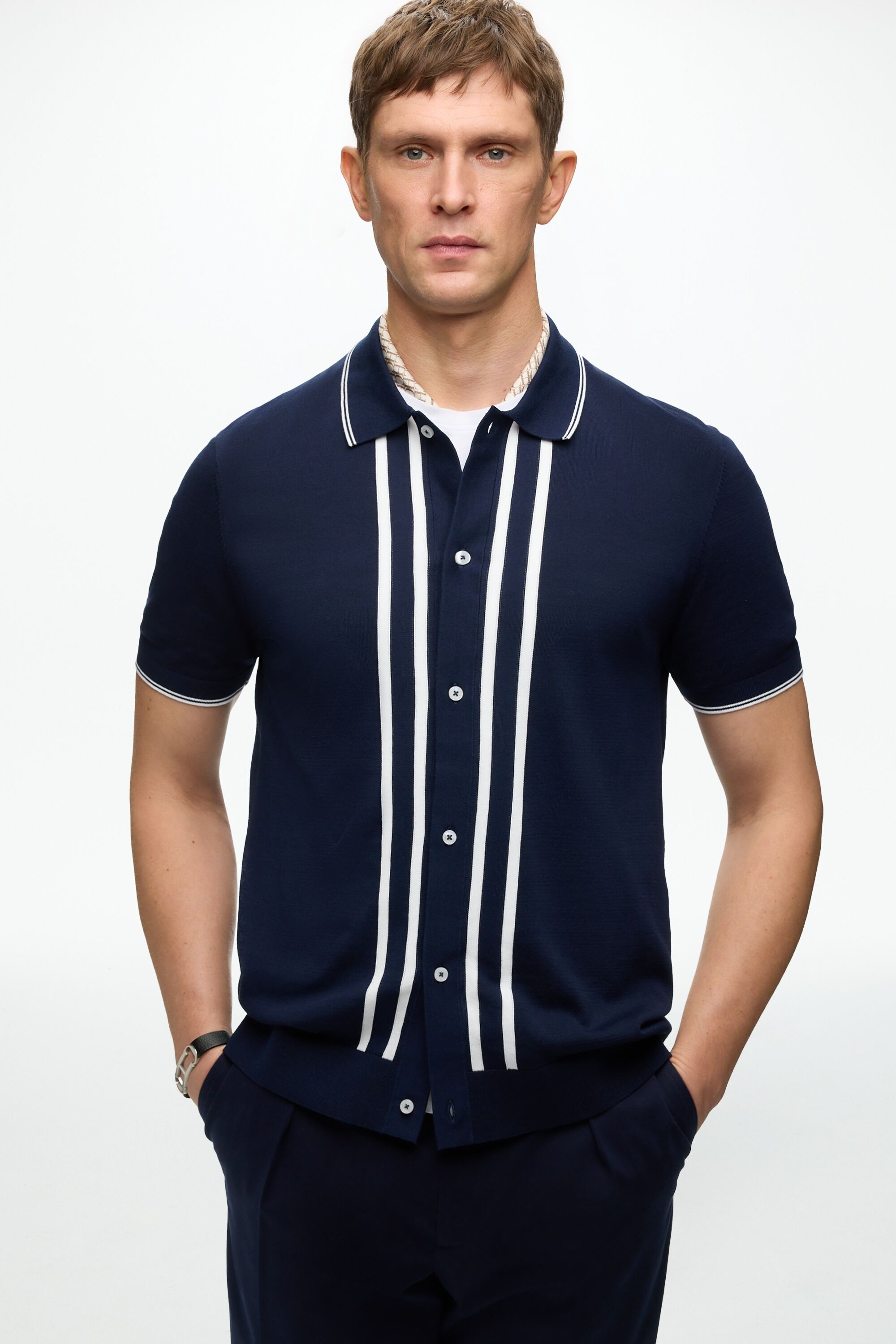 Short Sleeved Striped Knit Shirt