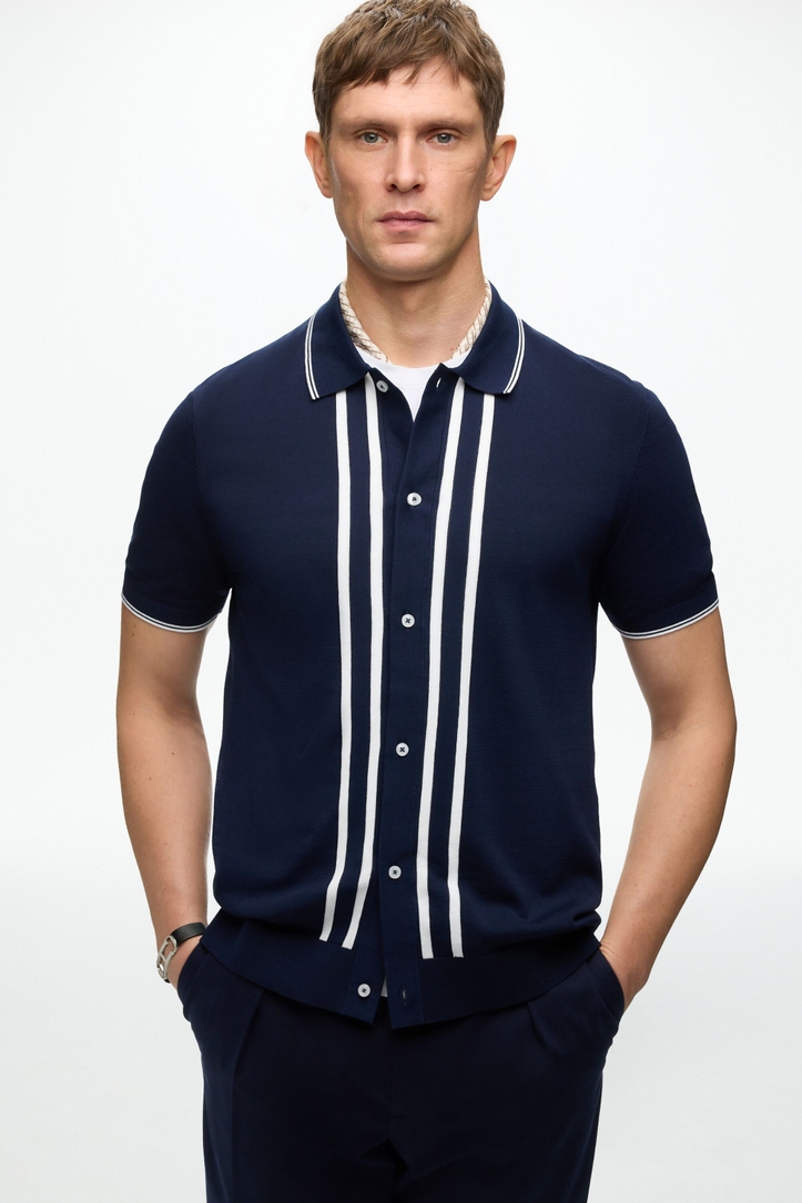 Camisa de Punto con Rayas Manga Corta