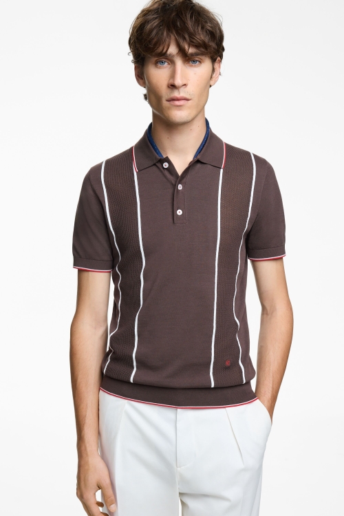 STRIPED KNIT POLO SHIRT