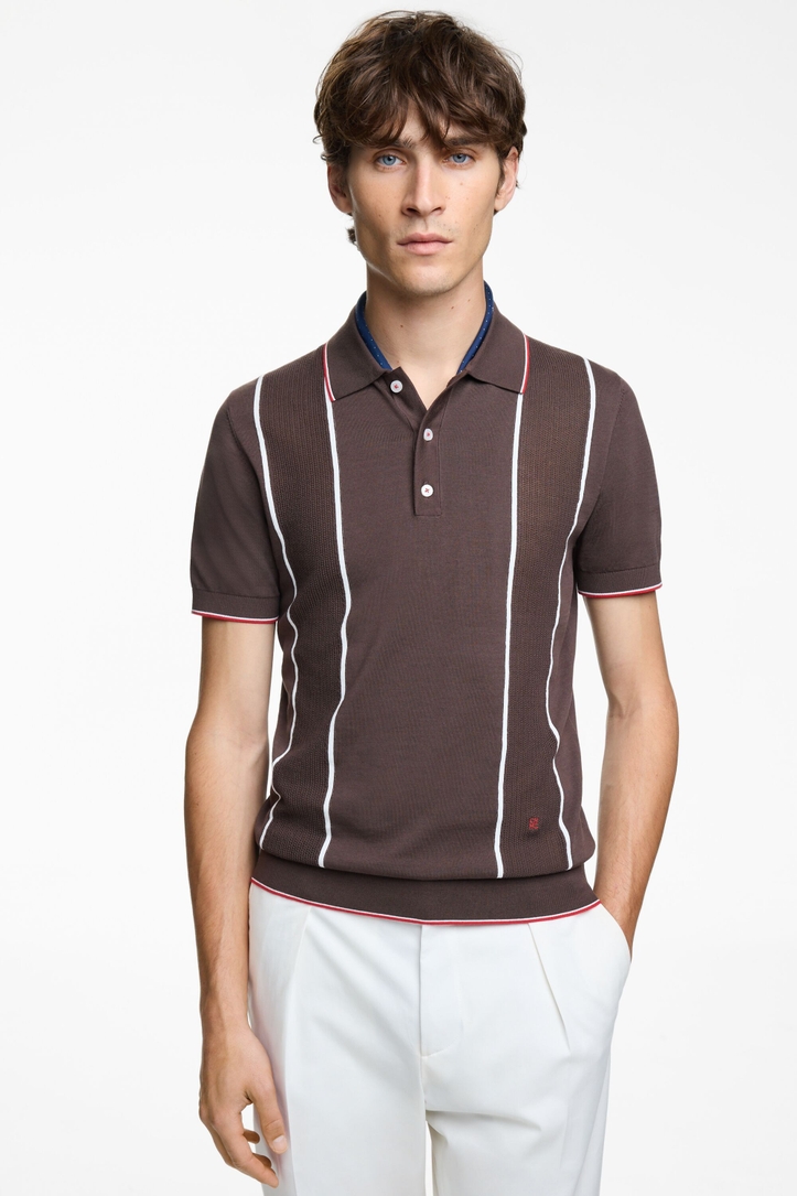 Striped knit polo shirt