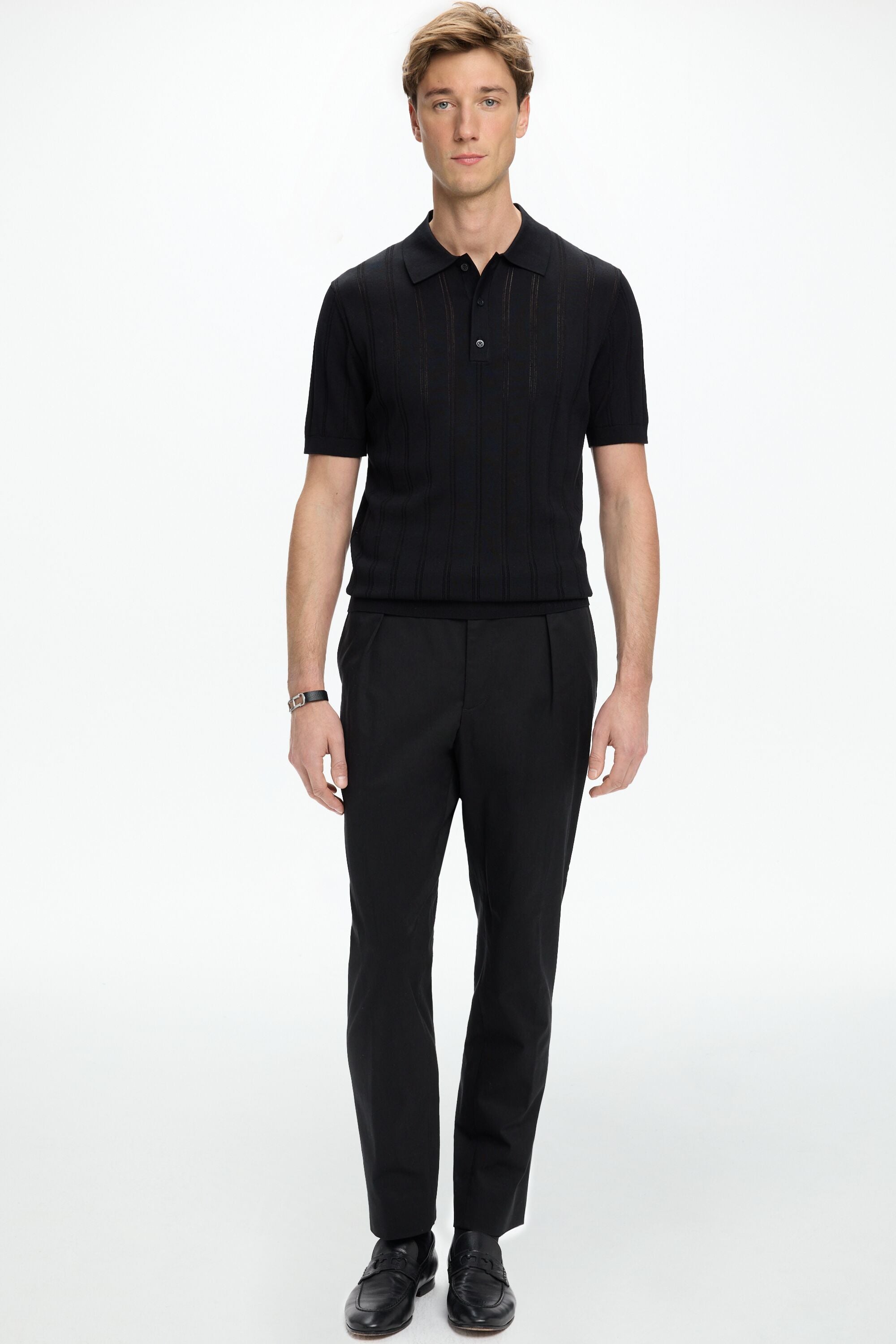 heliopole◆タグ付/POLO KNIT PULLOVER/38/アクリル/BLK/15003078041HN heliopole(エリオポール) / タグ付/POLO KNIT PULLOVER/38