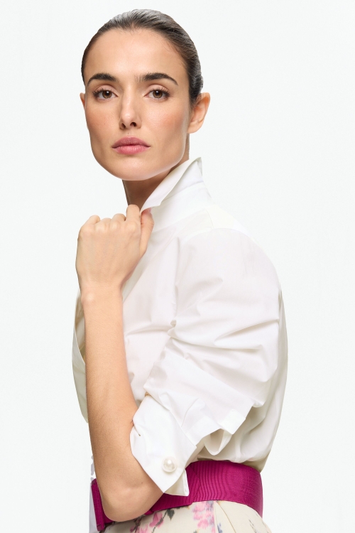 POPLIN FITTED SHIRT WITH PEARL CUFFLINKS