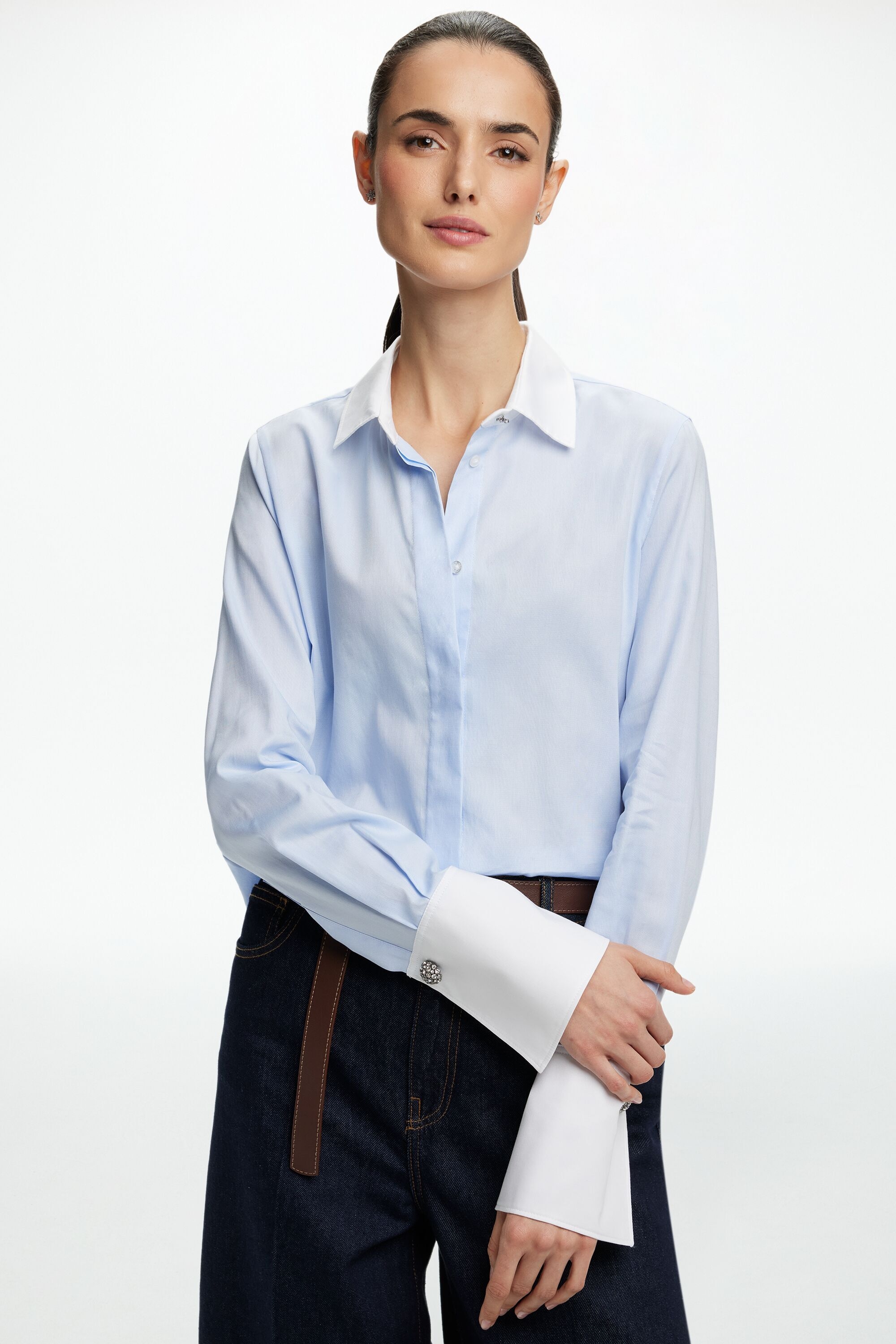 Pinpoint Fitted Shirt with Jewel Buttons