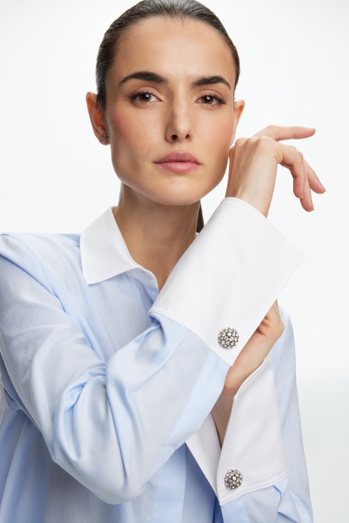 PINPOINT FITTED SHIRT WITH JEWEL BUTTONS