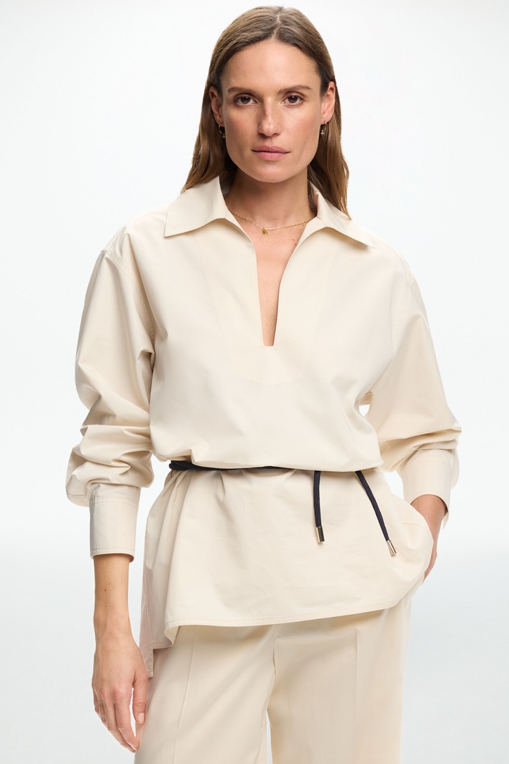 Belt-Detailed Poplin Oversize Shirt