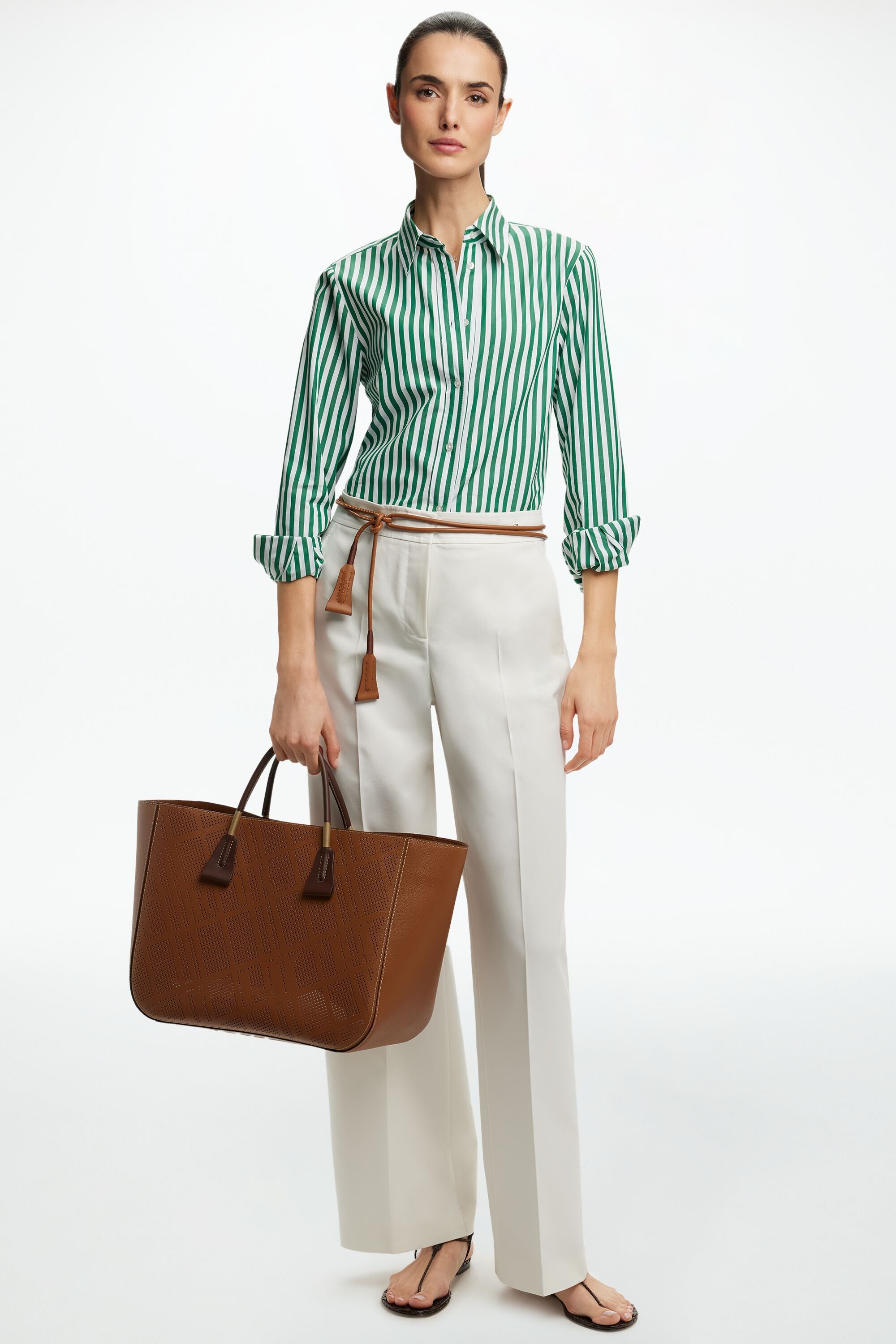 Striped Poplin Fitted Shirt green/white - CH Carolina