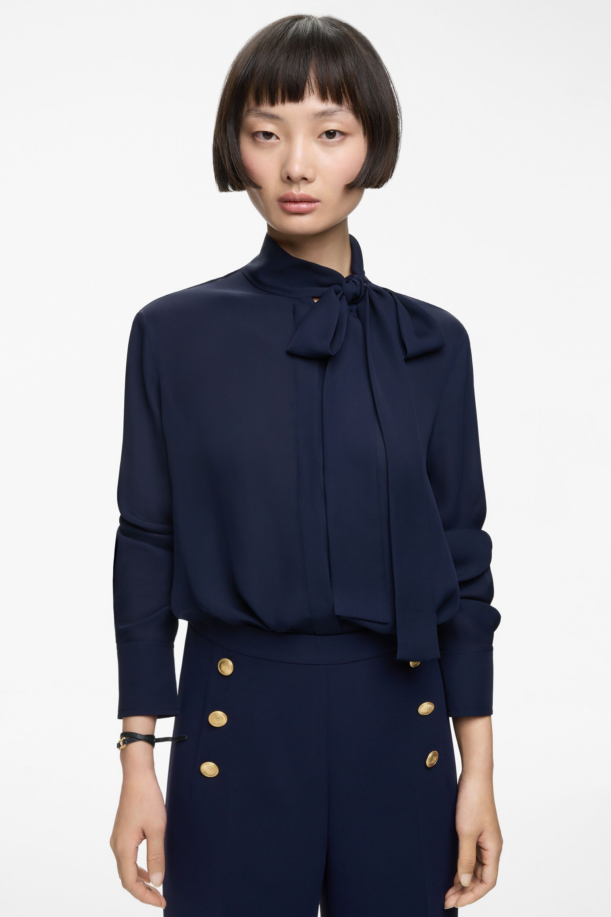 Bow-Detailed Silk Straight-Fit Shirt