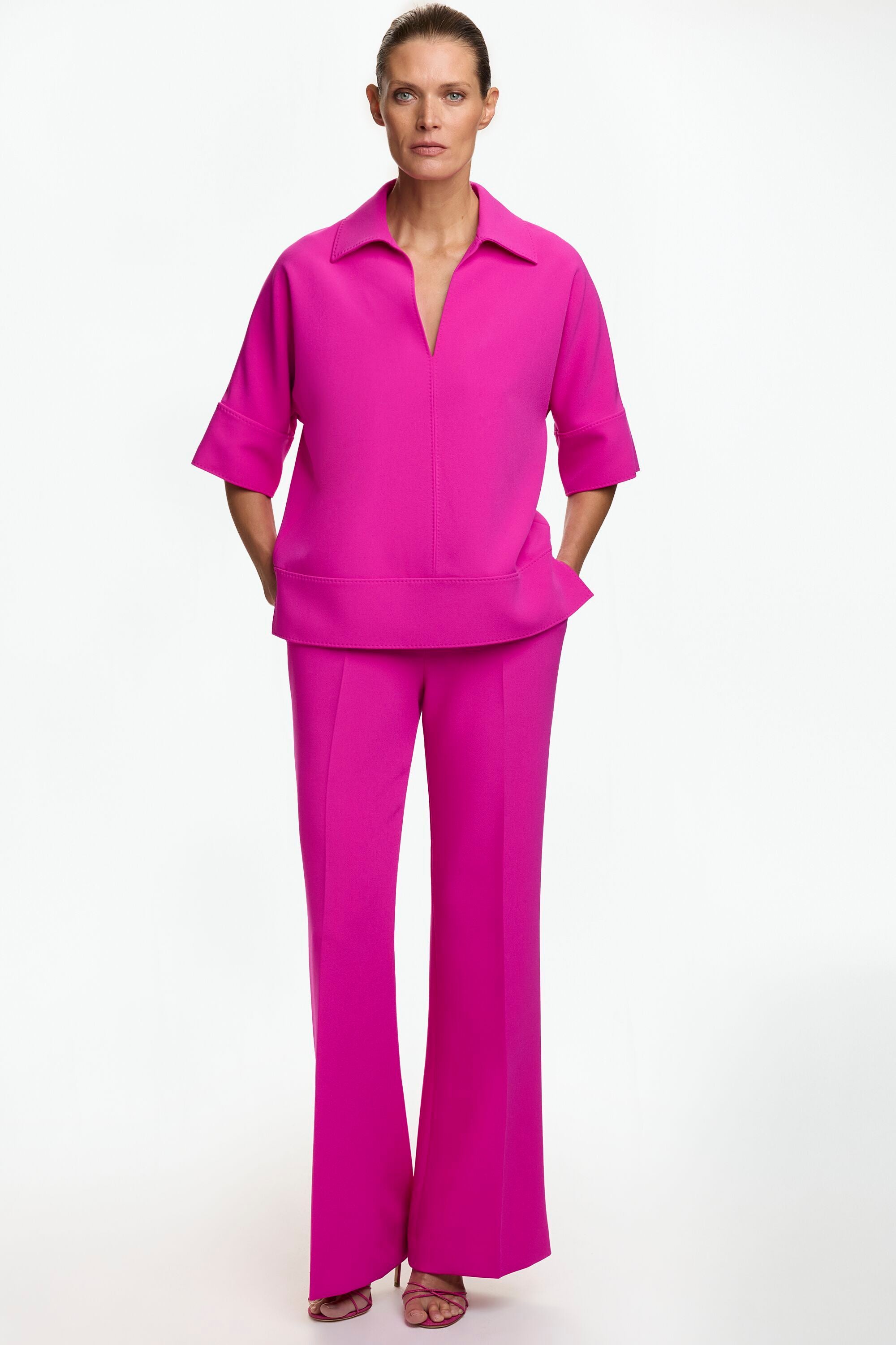 Polo Collar Crepe Oversize Top fuchsia - CH Carolina Herrera