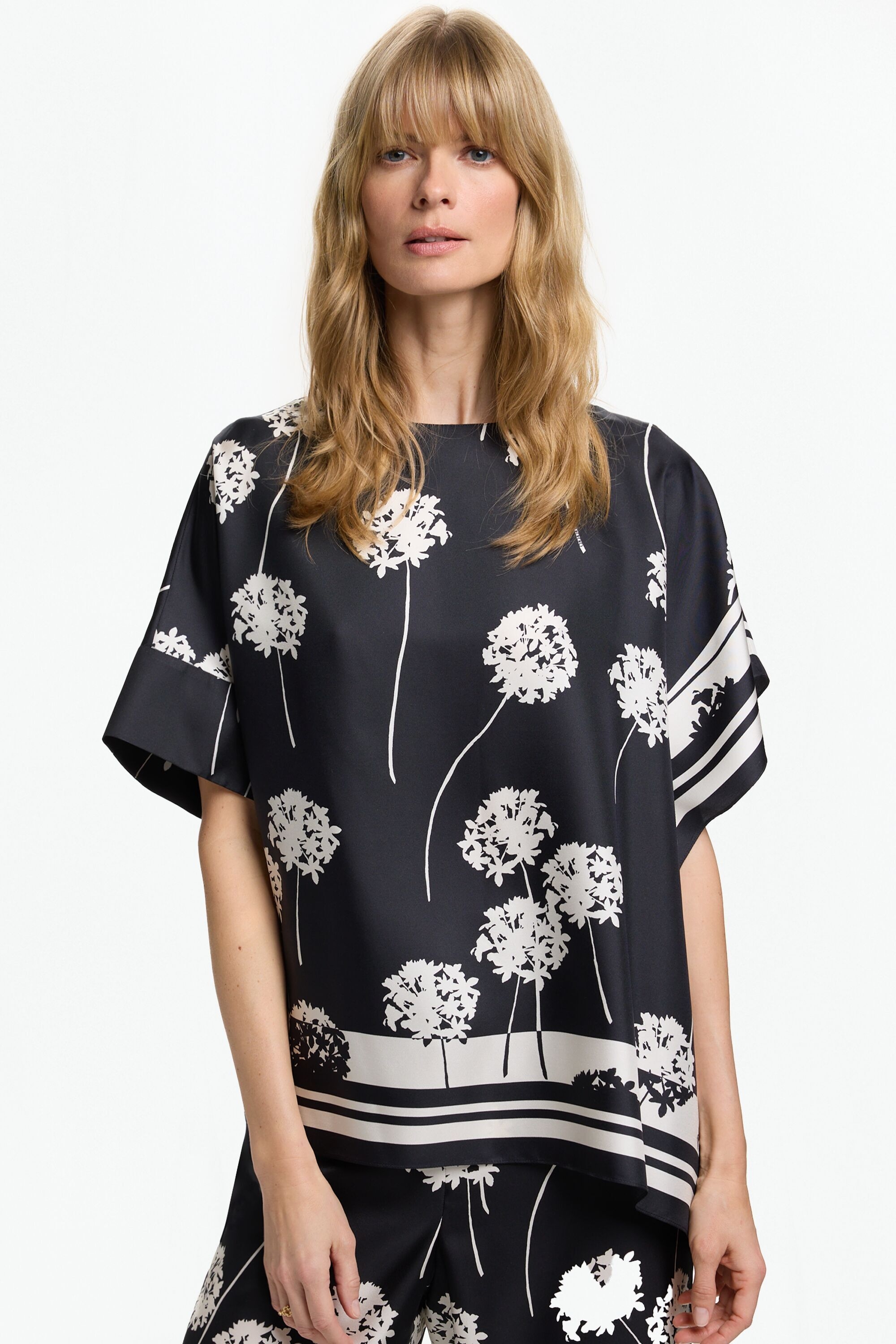 Top Oversize de Twill de Seda Estampado Jasmine Biznaga